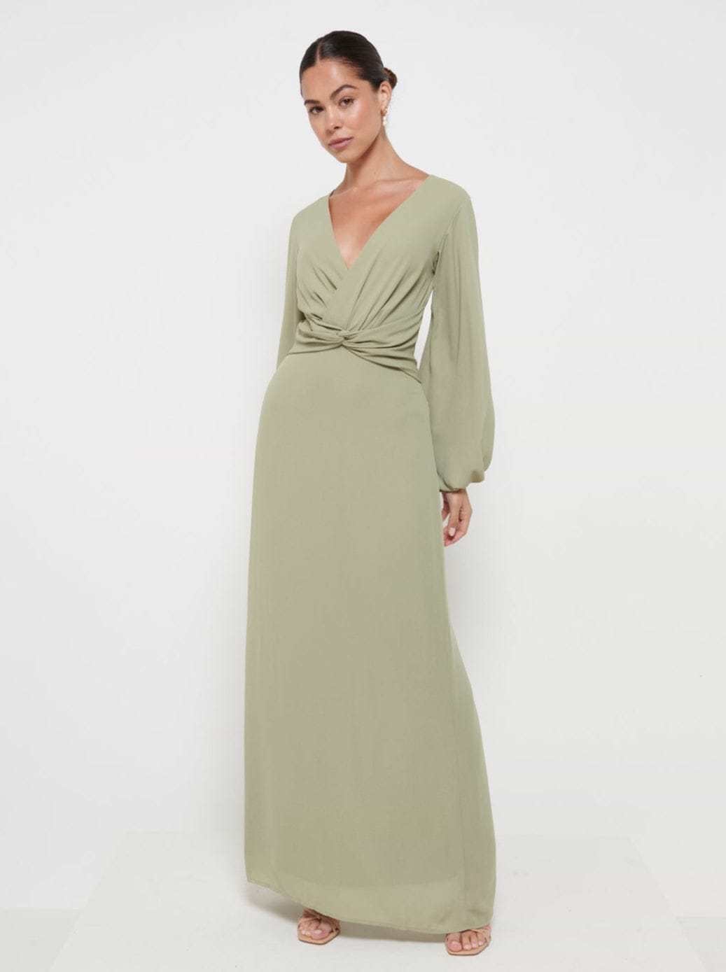 Nellie Knot Maxi Bridesmaid Dress - Olive