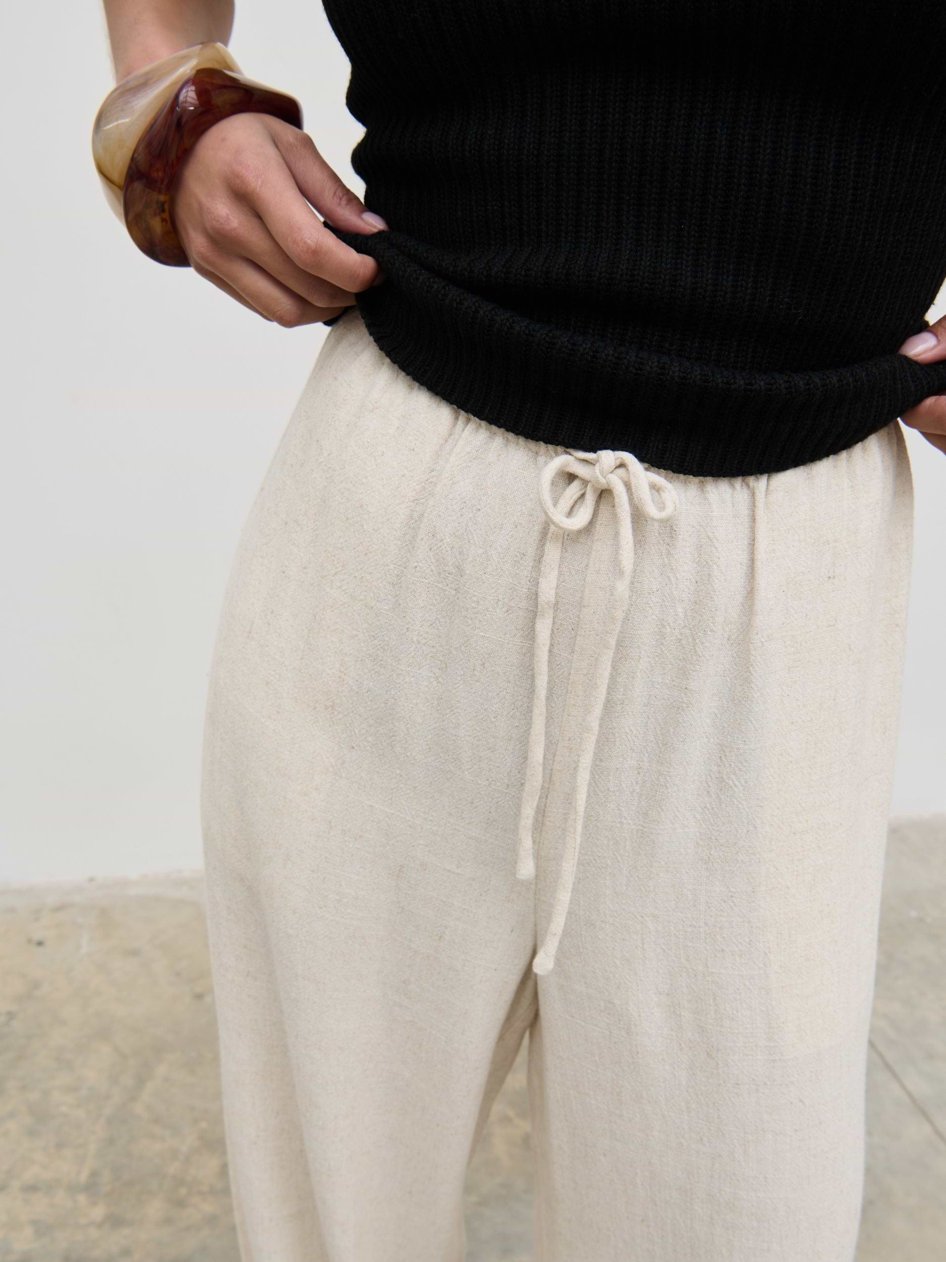 Nessa Drawstring Linen Trousers - Natural