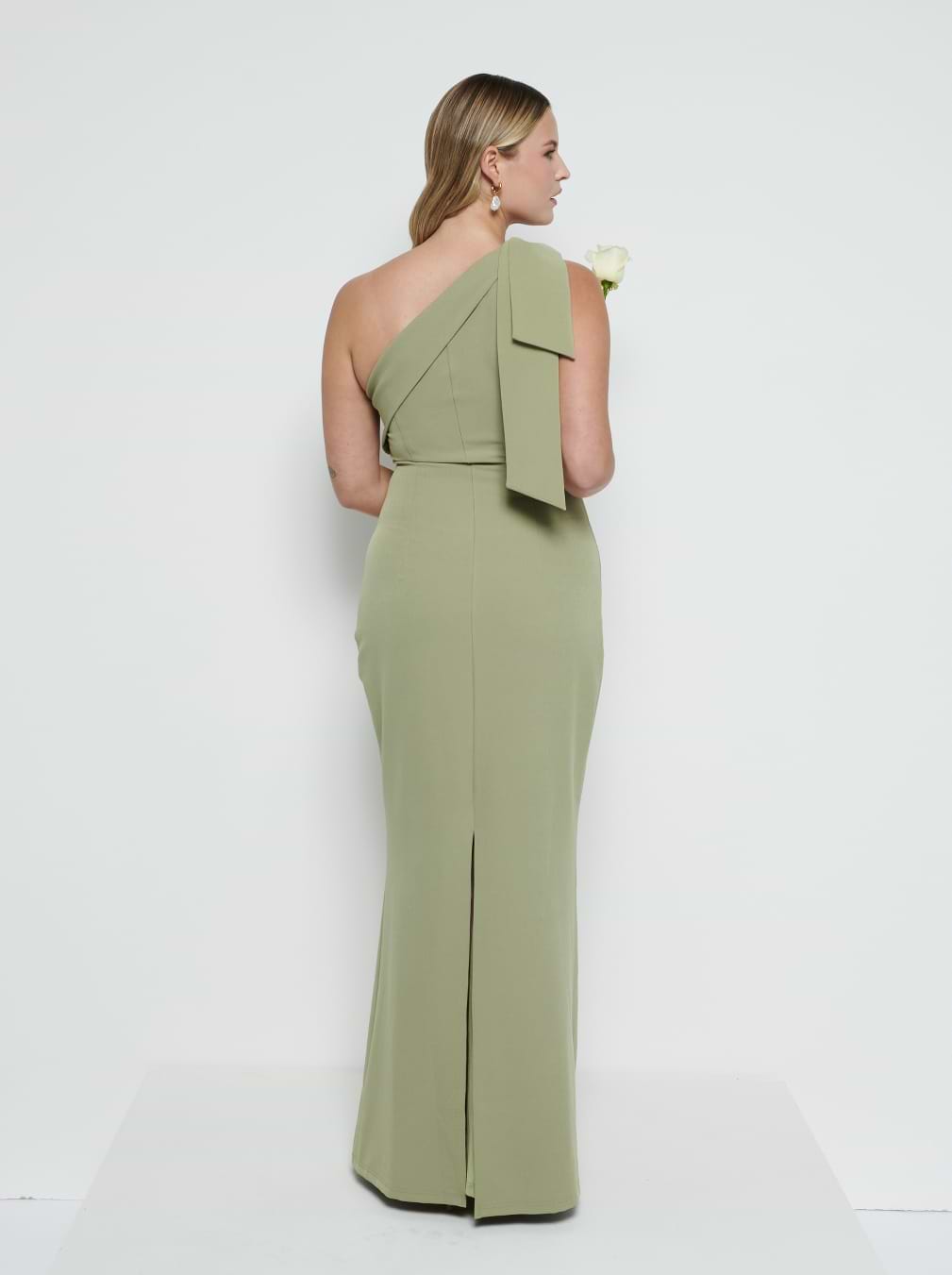 Nevaeh One Shoulder Crepe Maxi Bridesmaid Dress - Olive