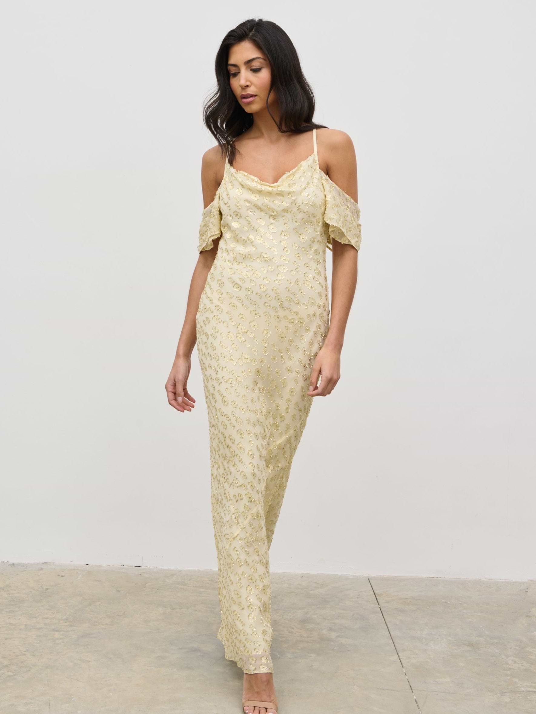 Nia Cold Shoulder Maxi Dress - Lemon