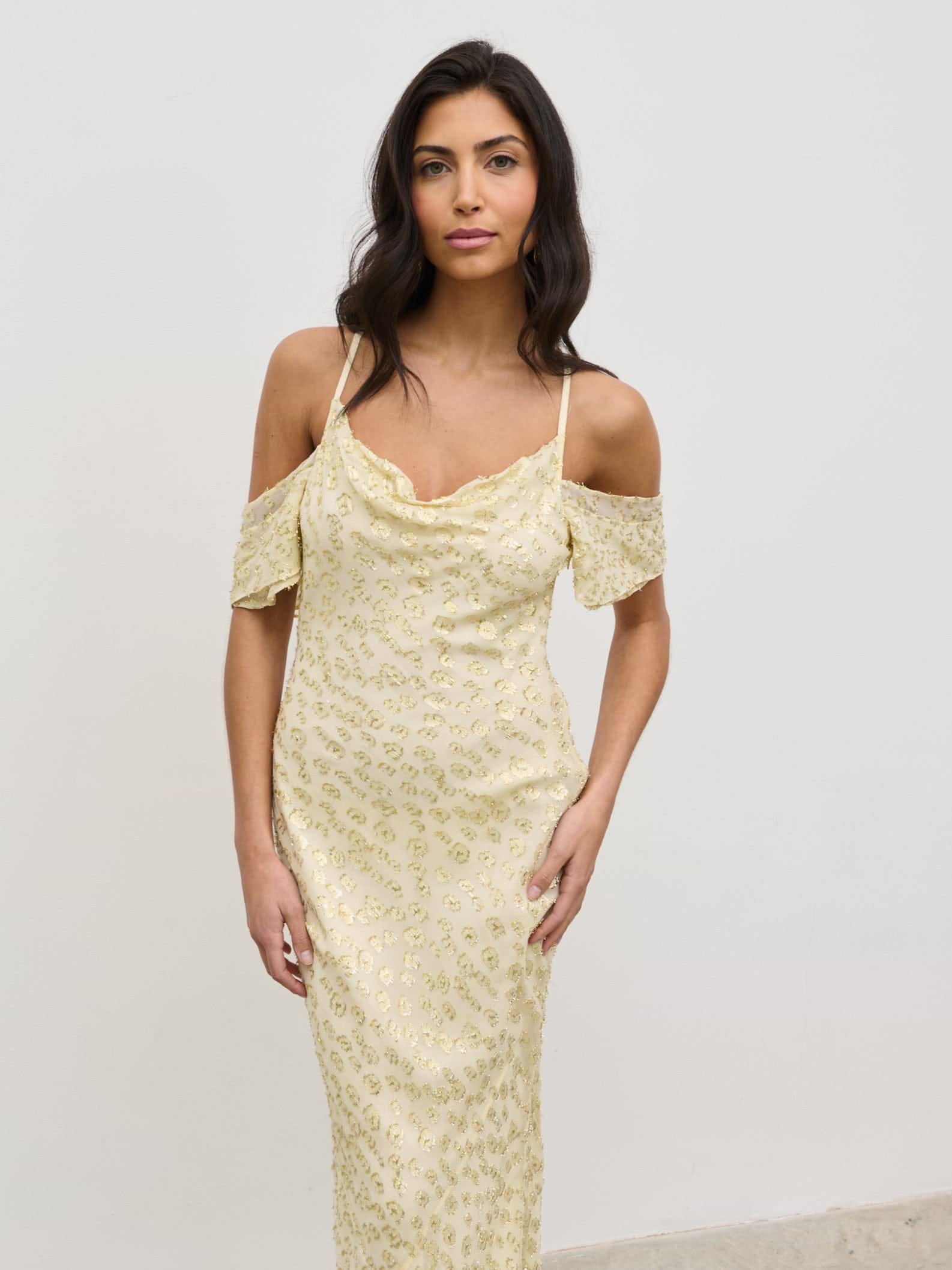 Nia Cold Shoulder Maxi Dress - Lemon
