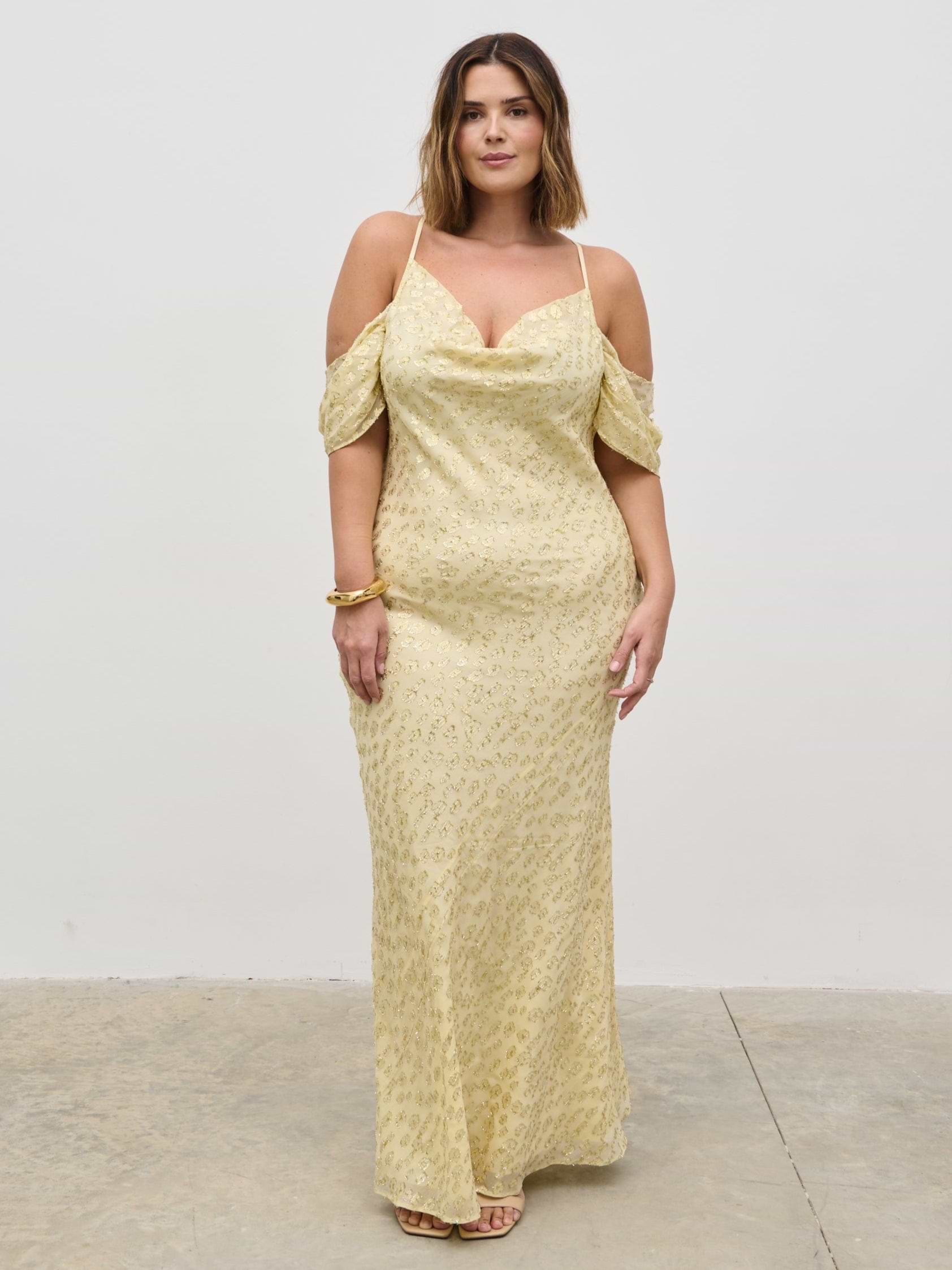Nia Cold Shoulder Maxi Dress Curve - Lemon