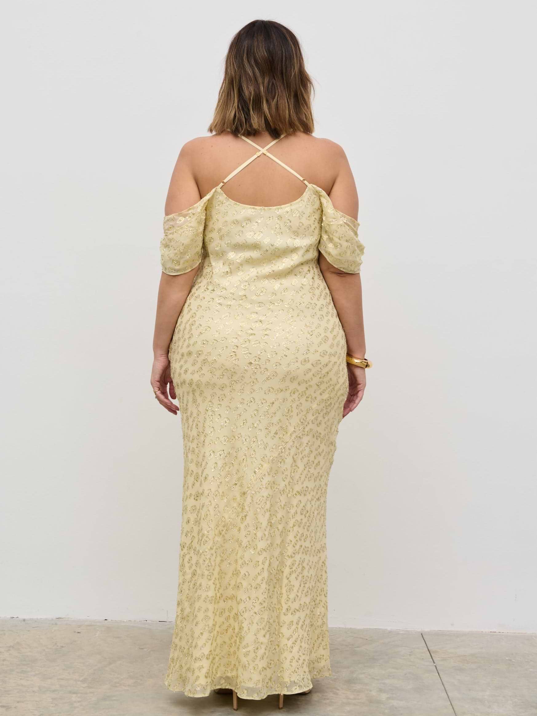 Nia Cold Shoulder Maxi Dress Curve - Lemon