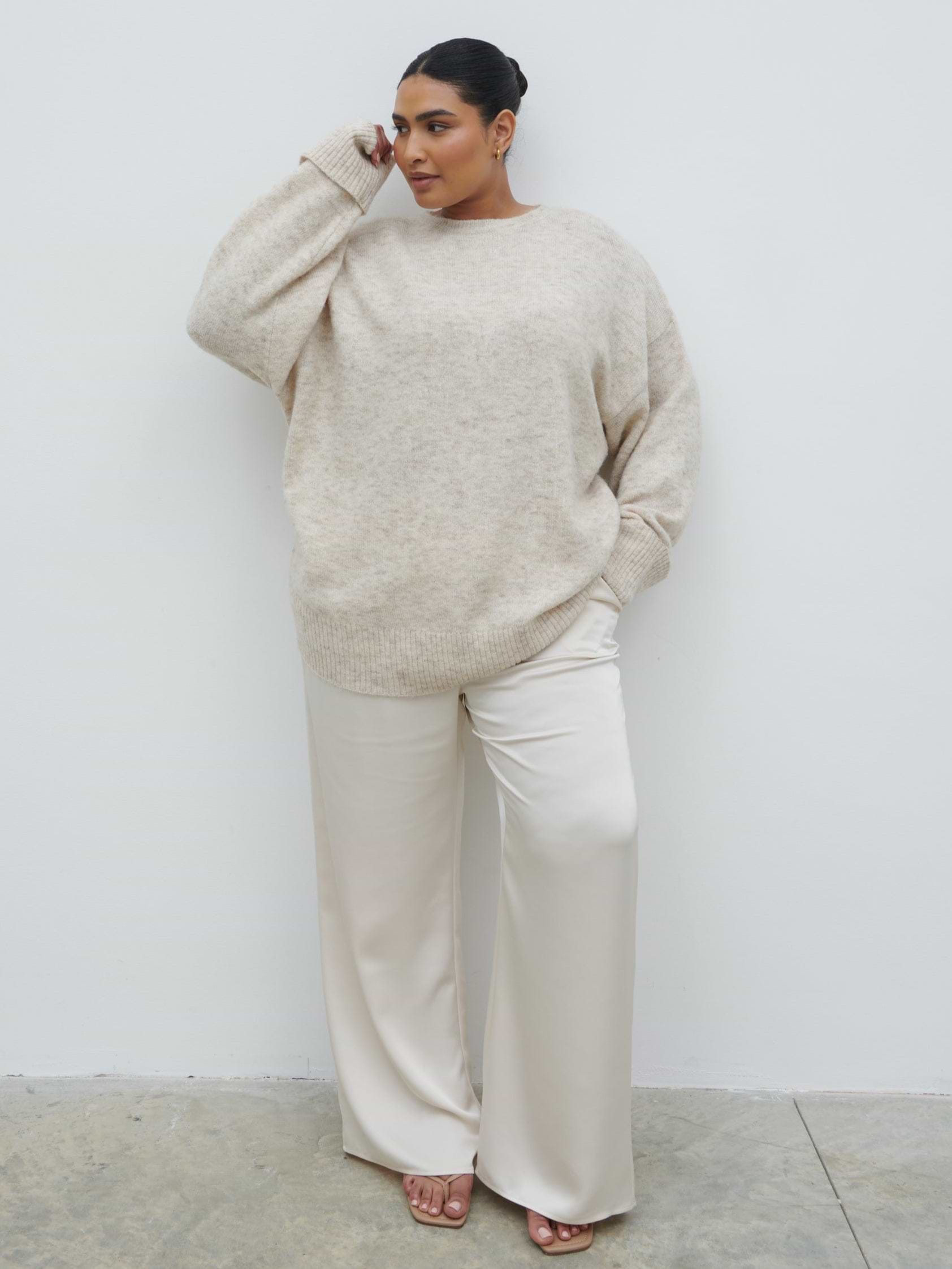 Breya Satin Drawstring Trousers Curve - Oyster