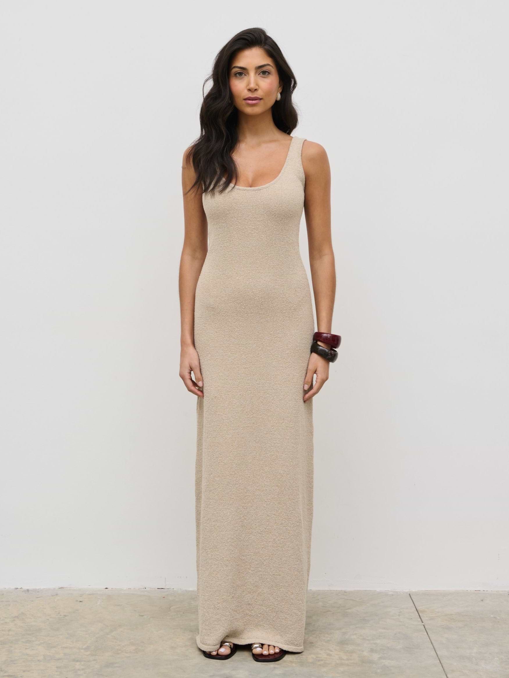 Nora Boucle Knit Maxi Dress - Stone
