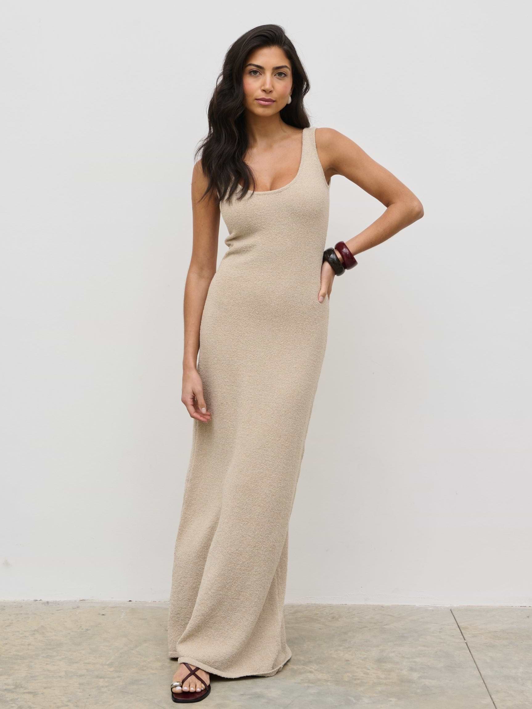 Nora Boucle Knit Maxi Dress - Stone