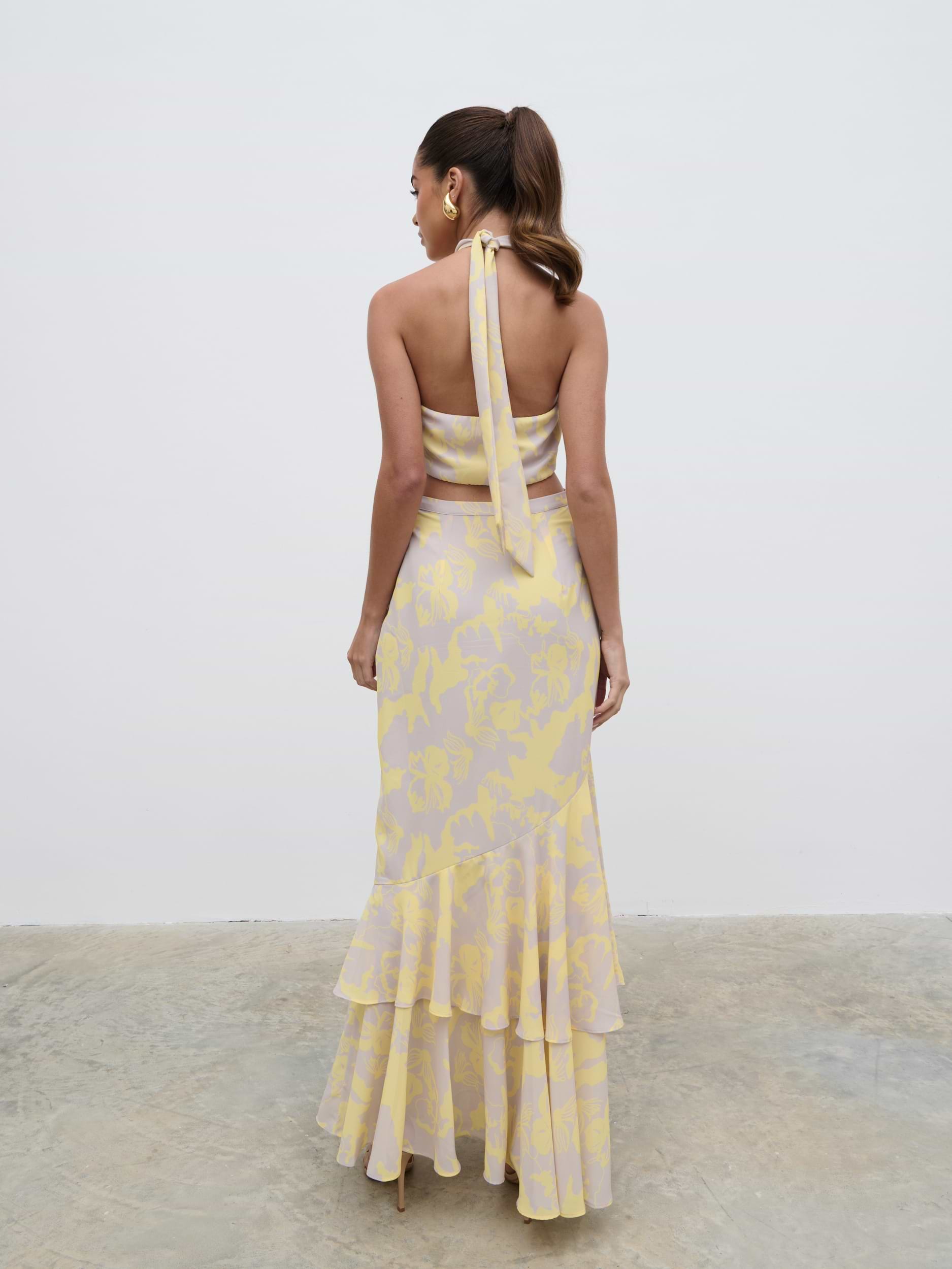 Nova Maxi Dress - Lemon and Beige Floral