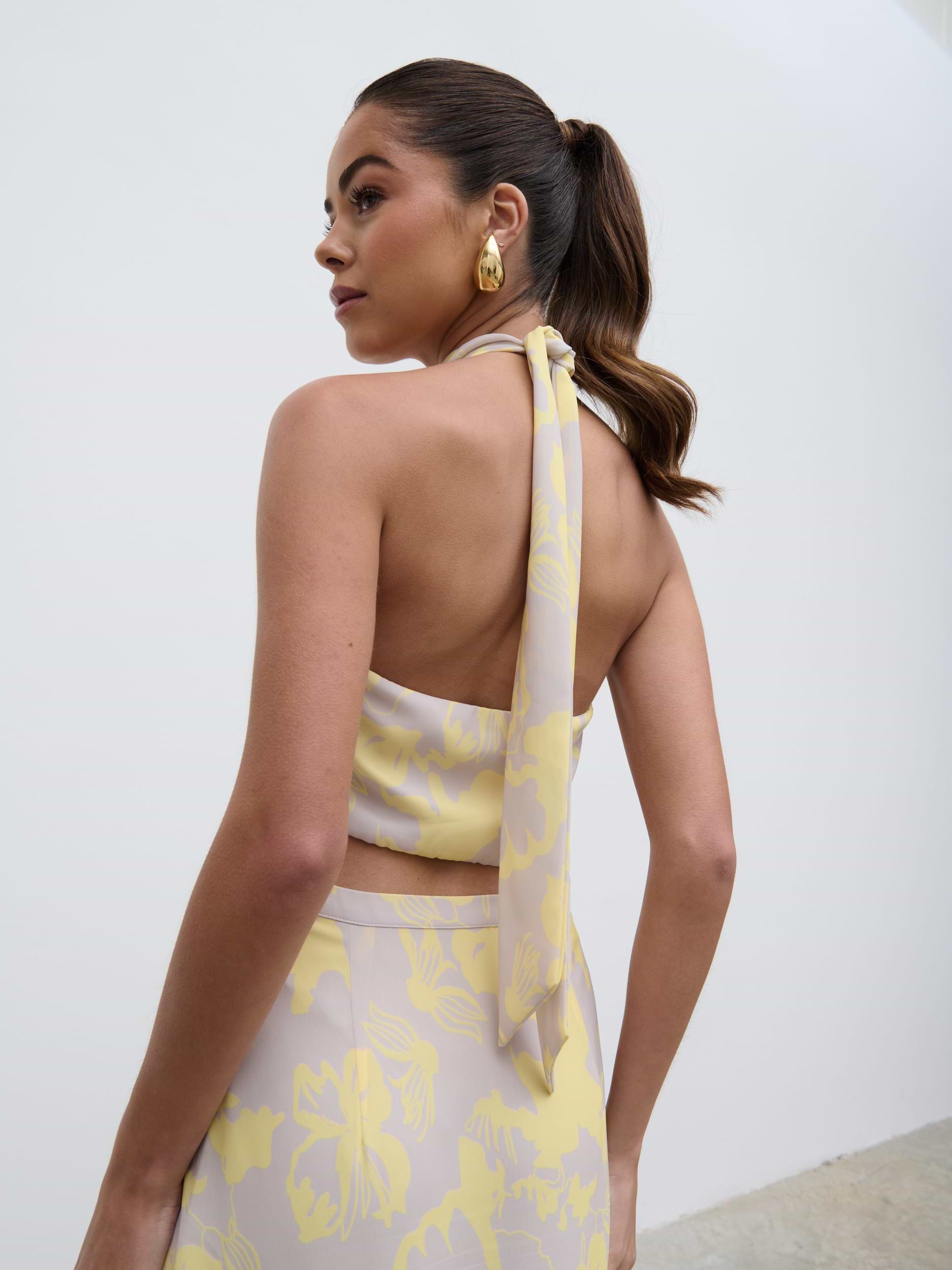 Nova Maxi Dress - Lemon and Beige Floral