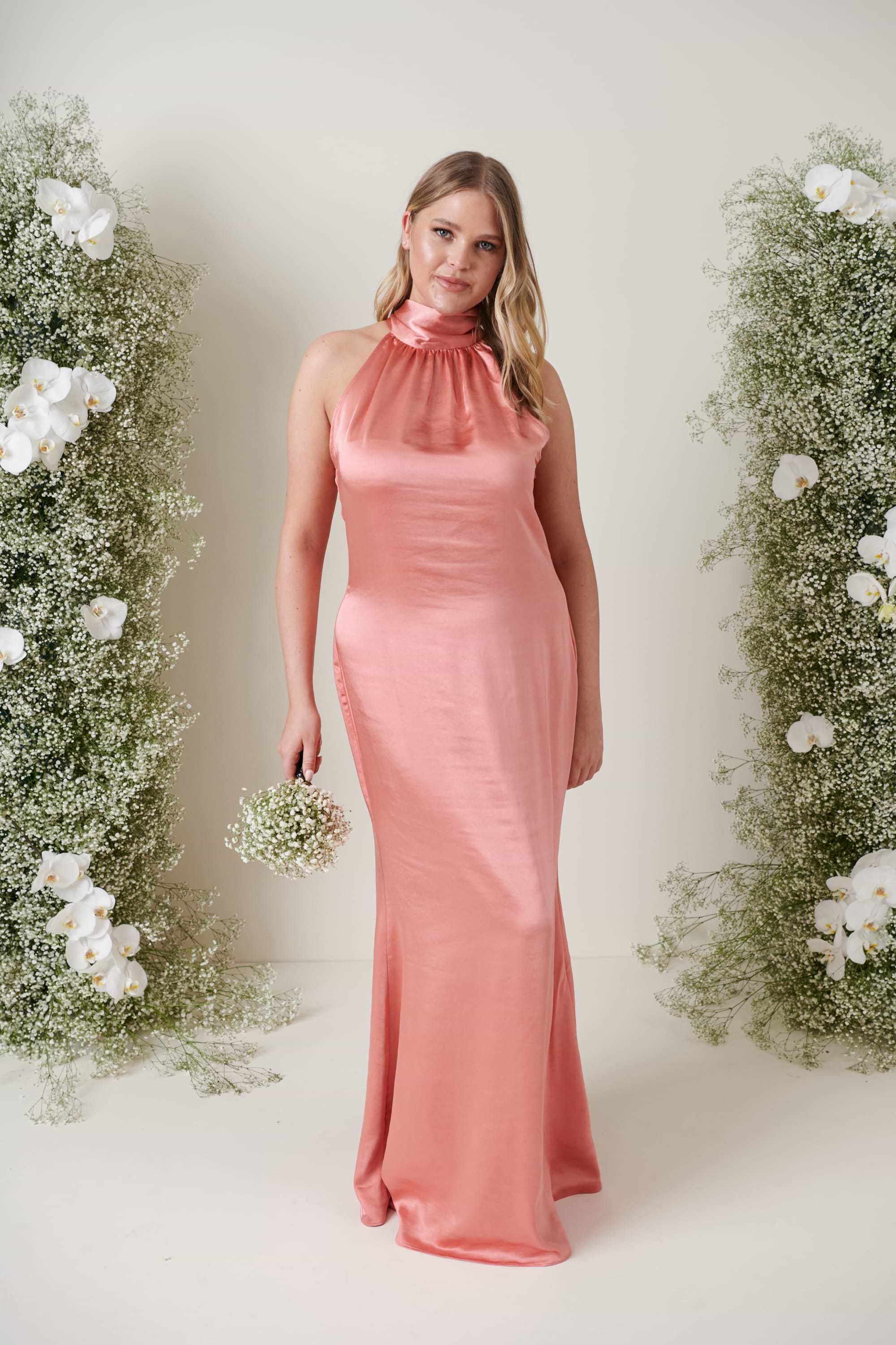 Odelle Maxi Bridesmaid Dress - Matte Apricot Pink