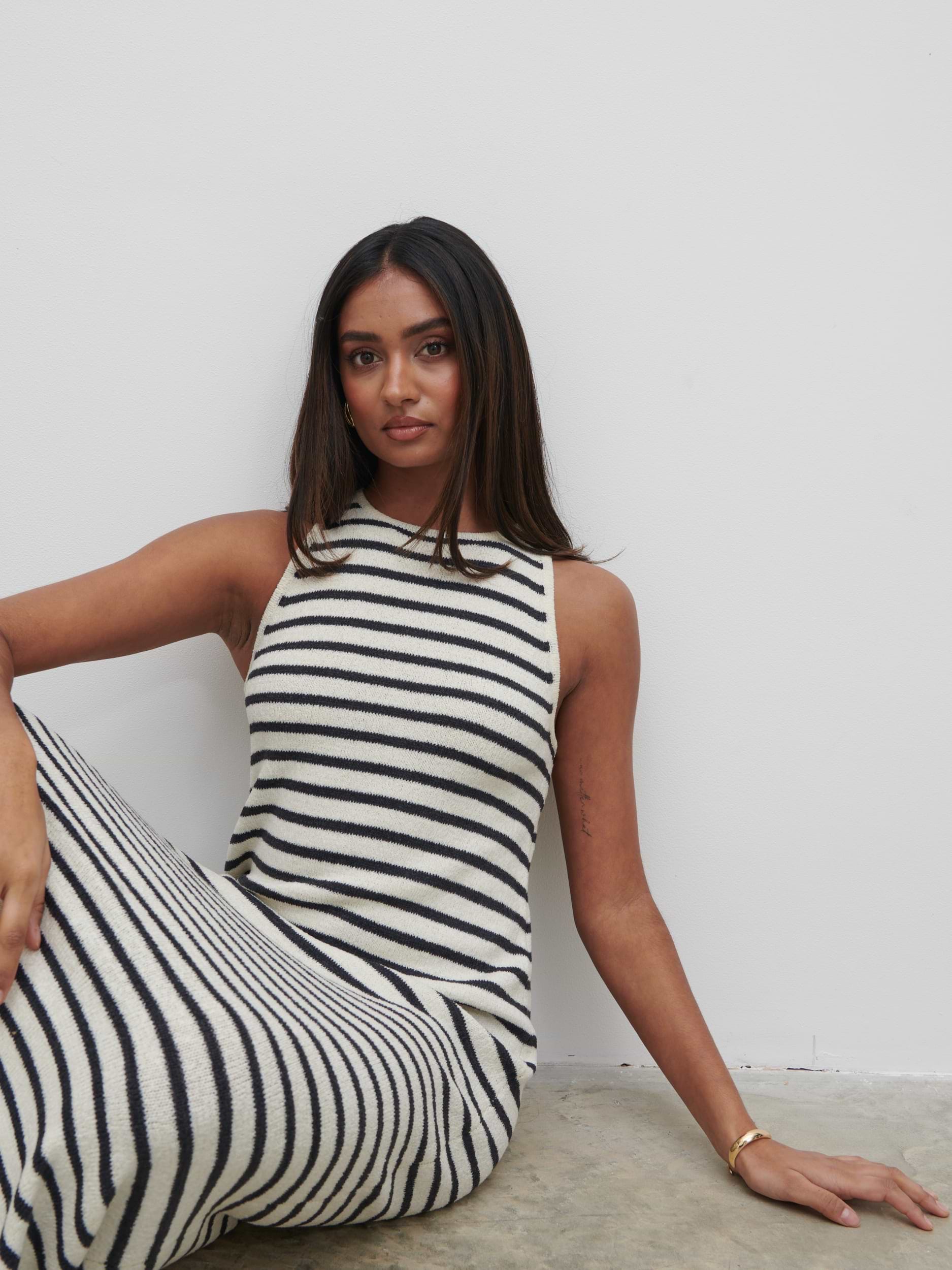 Ocean Stripe Knit Midaxi Dress - Cream and Navy