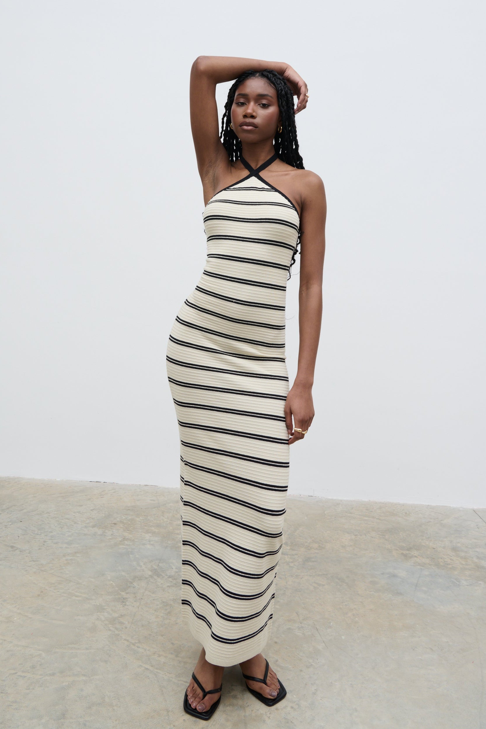 Octavia Contrast Stripe Knit Maxi Dress - Cream
