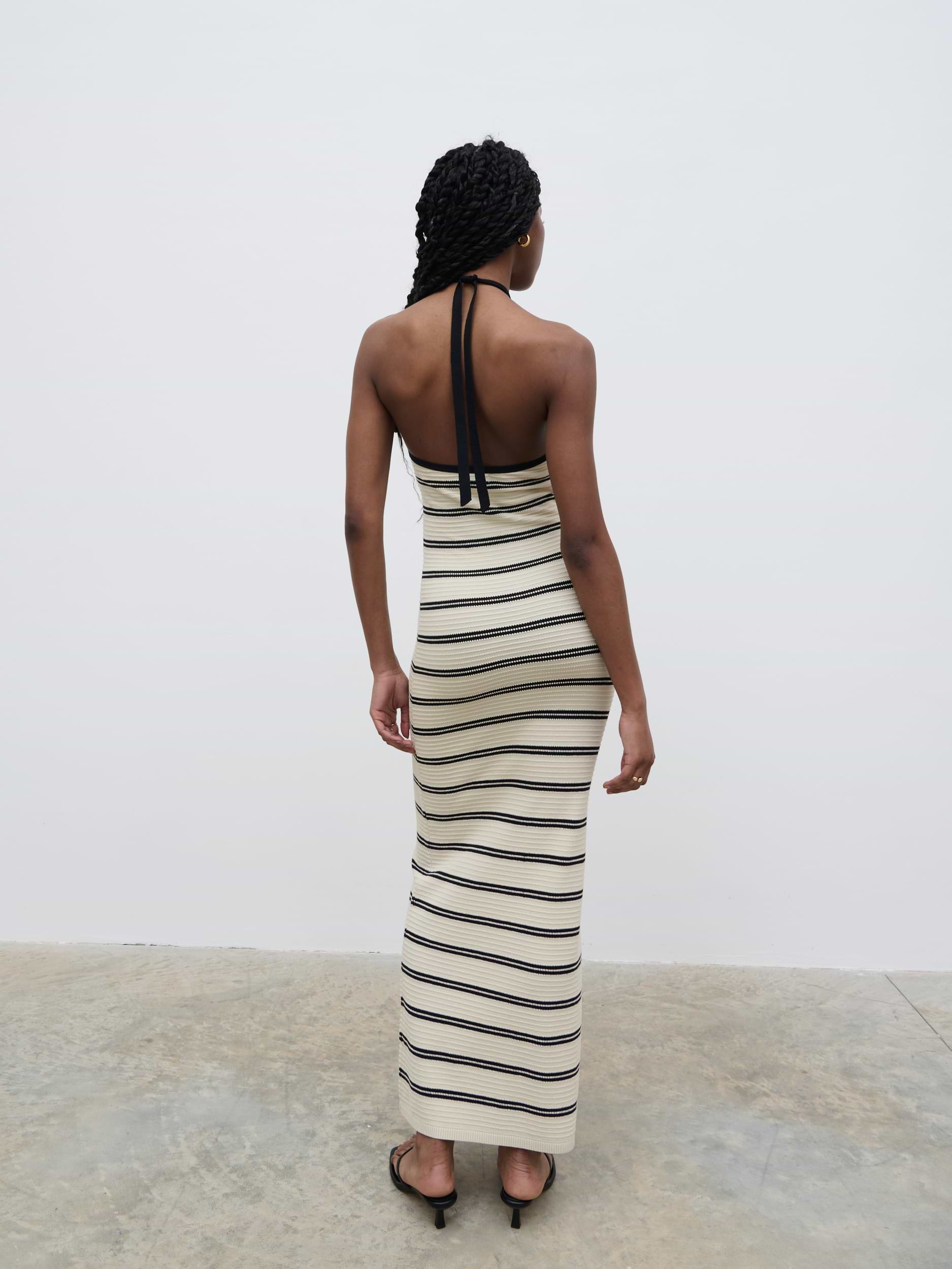 Octavia Contrast Stripe Knit Maxi Dress - Cream