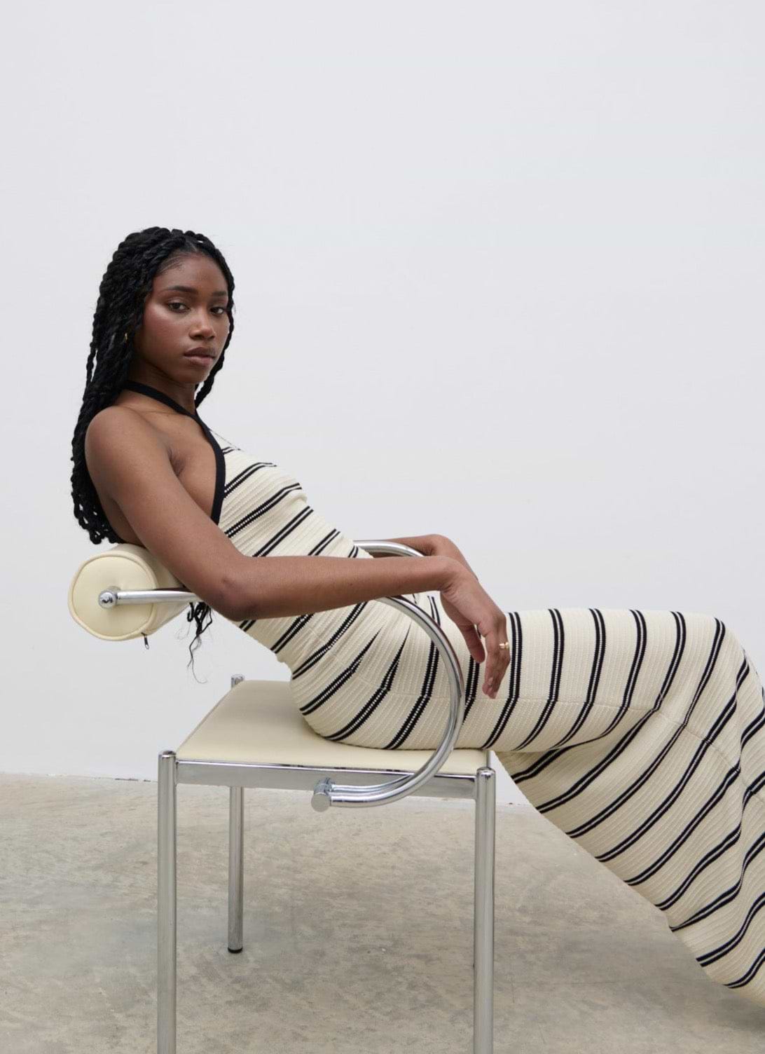 Octavia Contrast Stripe Knit Maxi Dress - Cream
