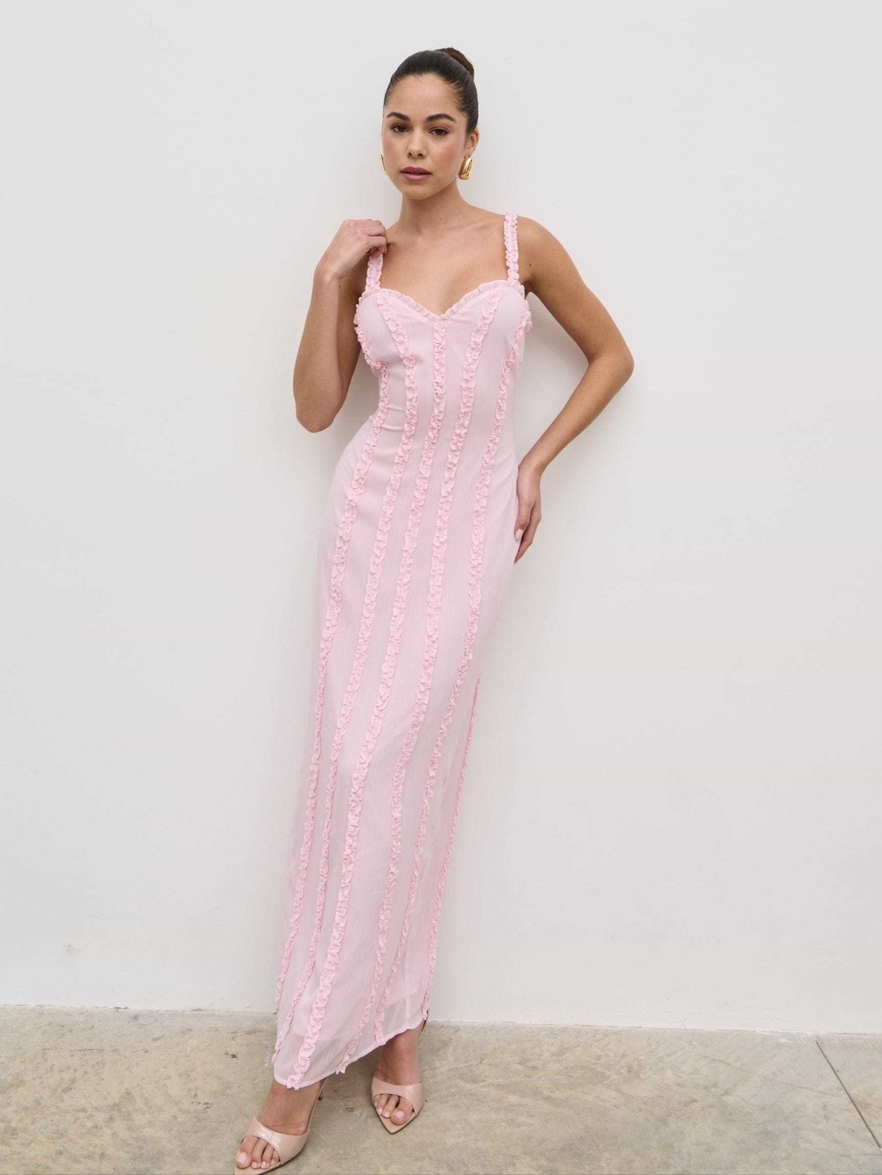 Ola Sweetheart Frill Maxi Dress - Peony Pink