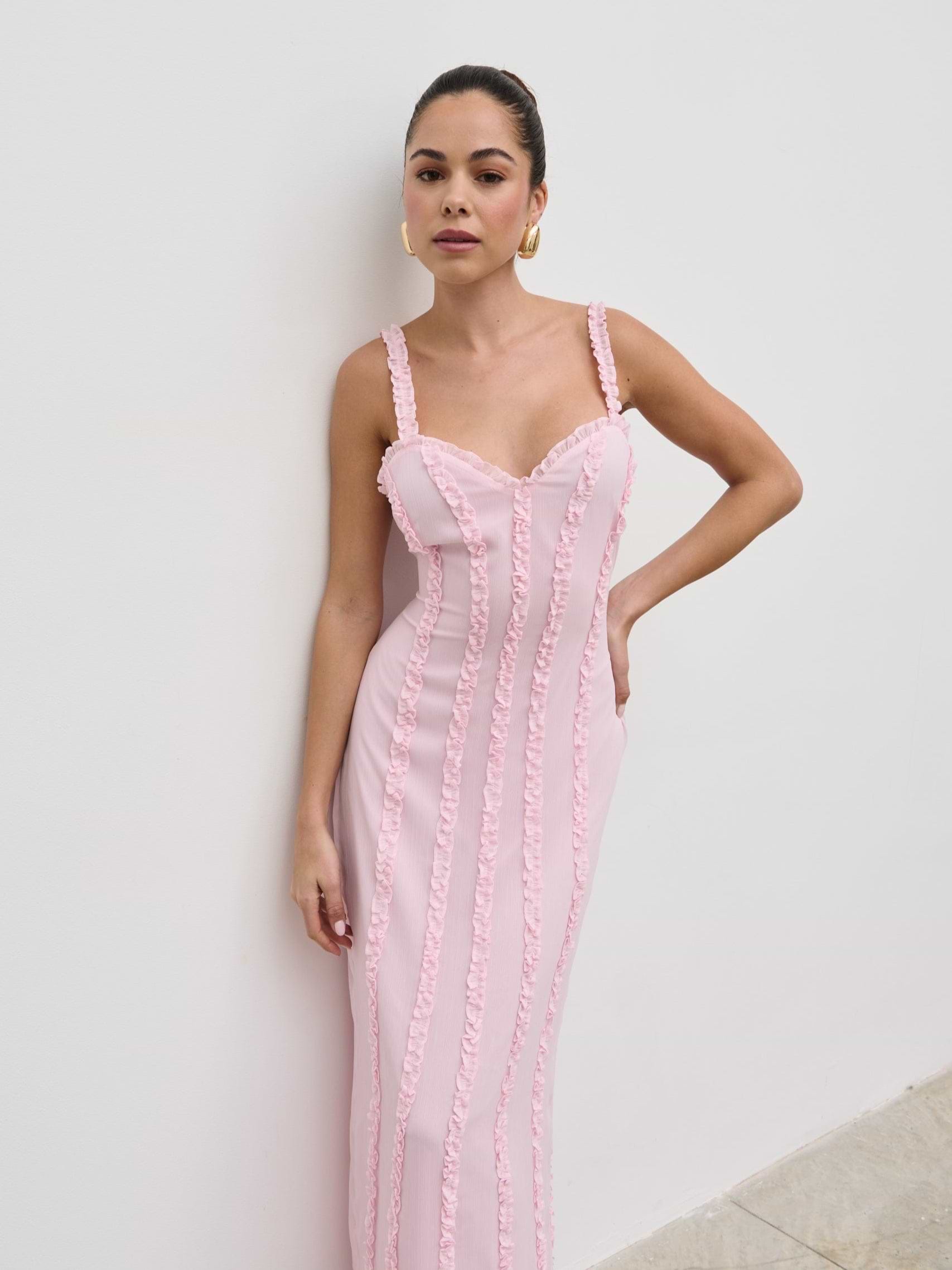 Ola Sweetheart Frill Maxi Dress - Peony Pink