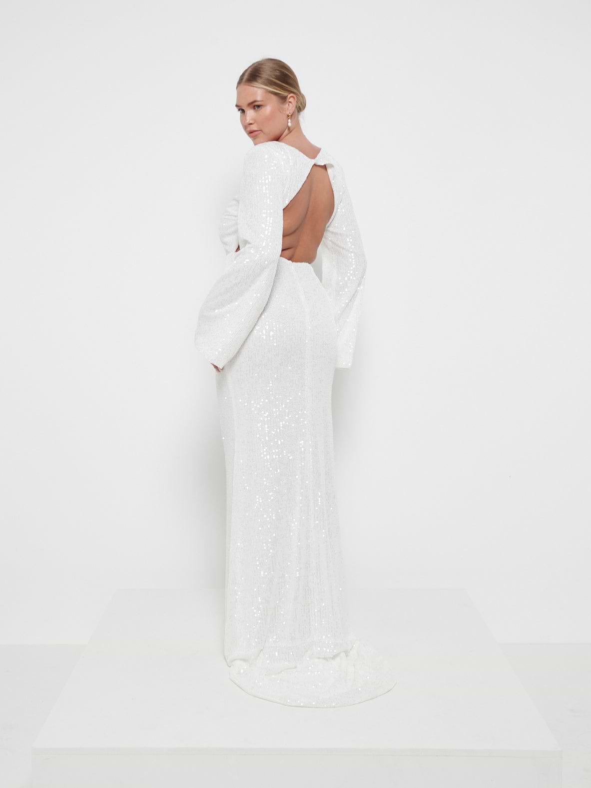 Olivia Sequin Backless Maxi Dress - Ivory
