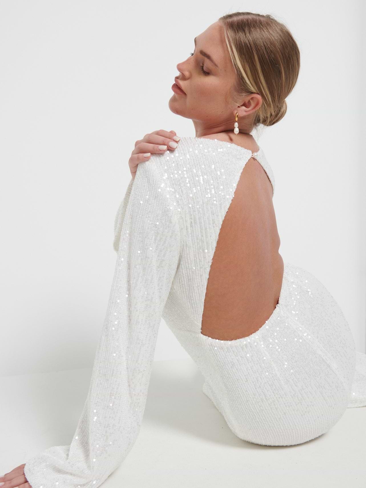 Olivia Sequin Backless Maxi Dress - Ivory