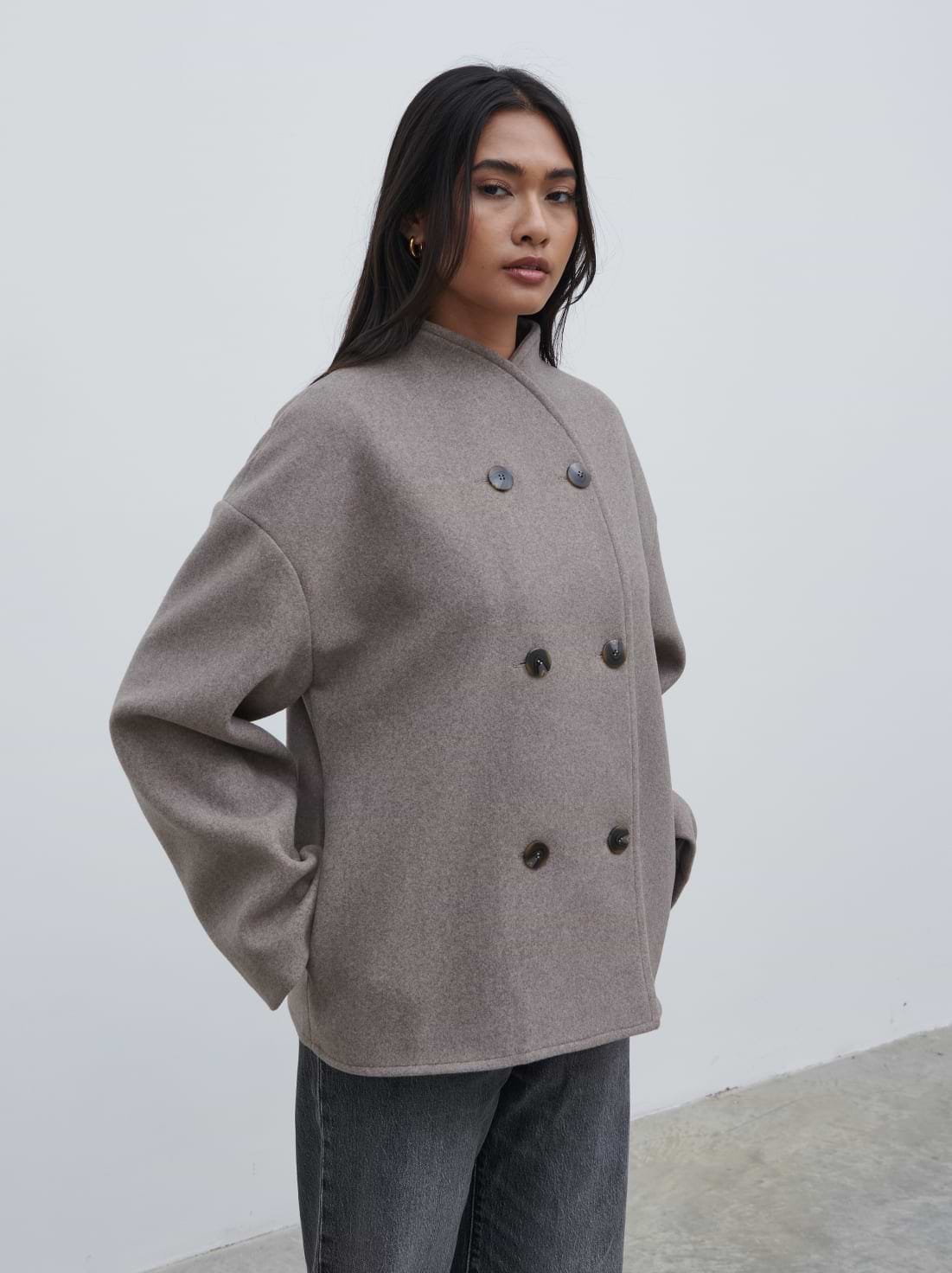 Oliviana Felted Button Jacket - Greige