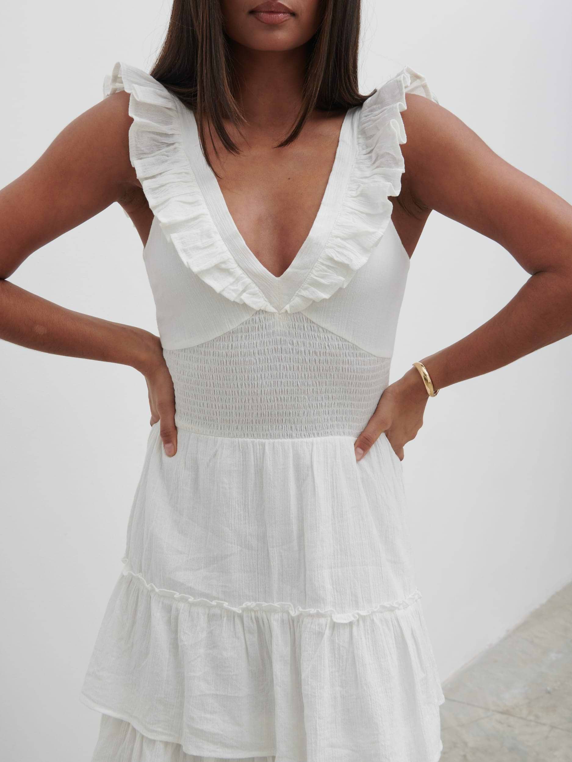 Opal Ruffle Midaxi Dress - Cream