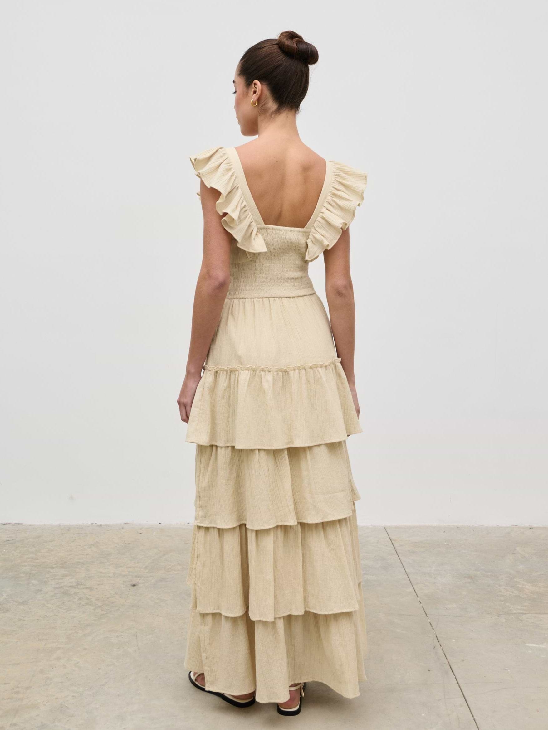 Opal Ruffle Maxi Dress - Beige