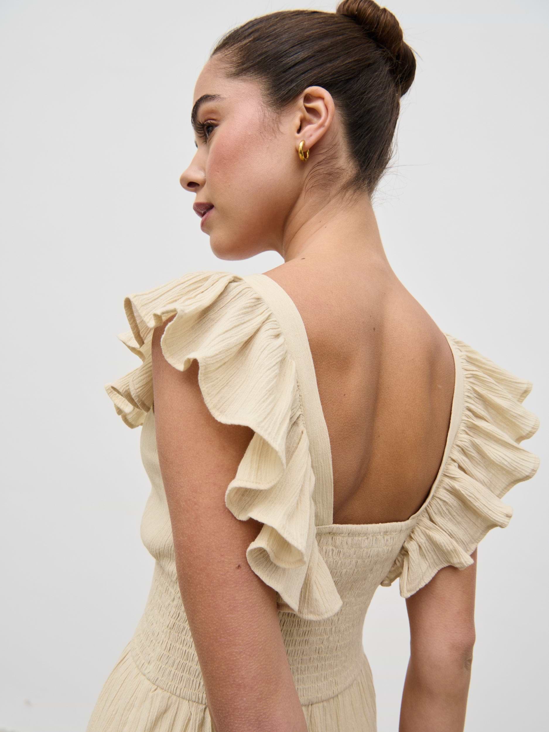 Opal Ruffle Maxi Dress - Beige