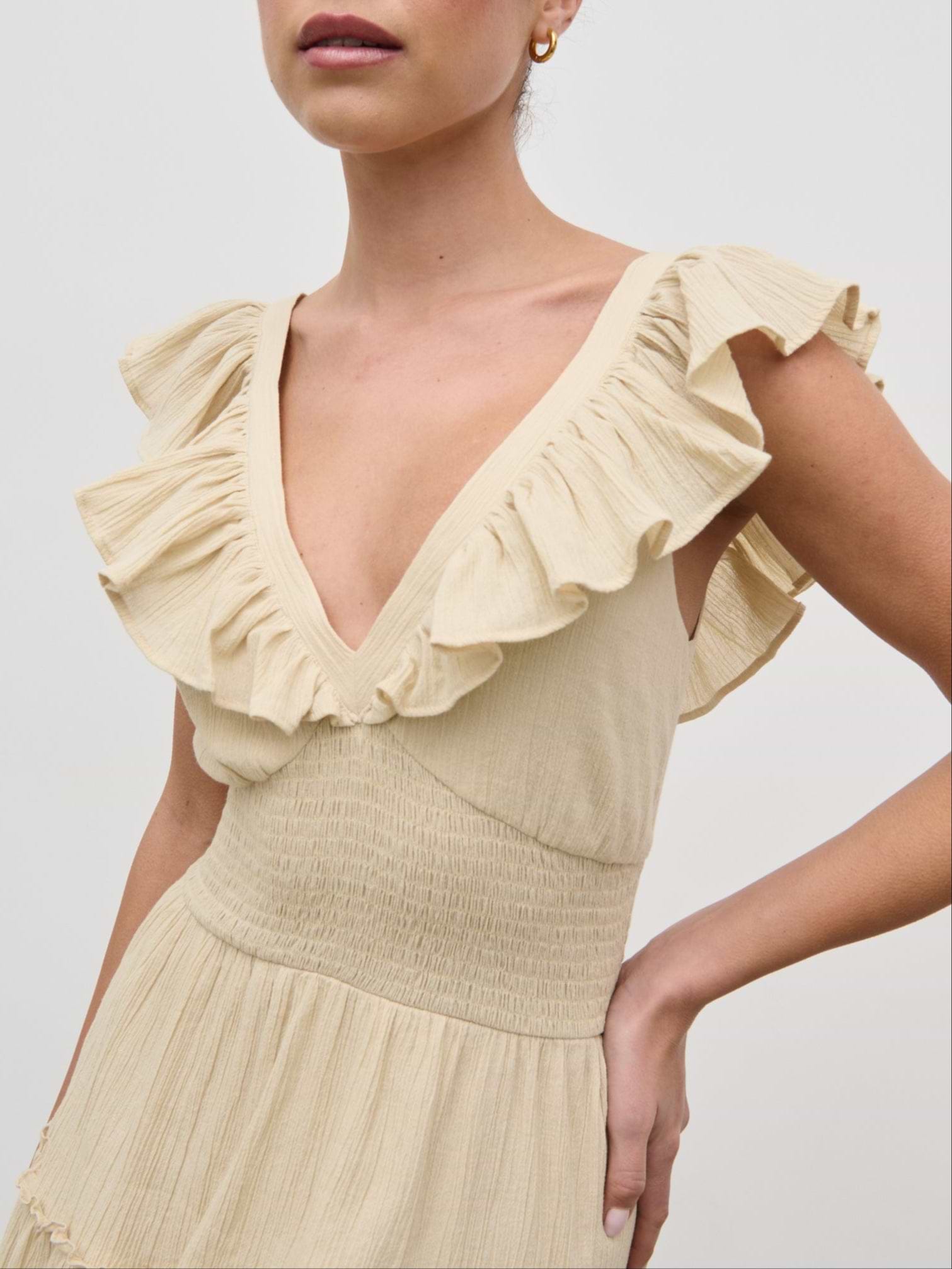 Opal Ruffle Maxi Dress - Beige