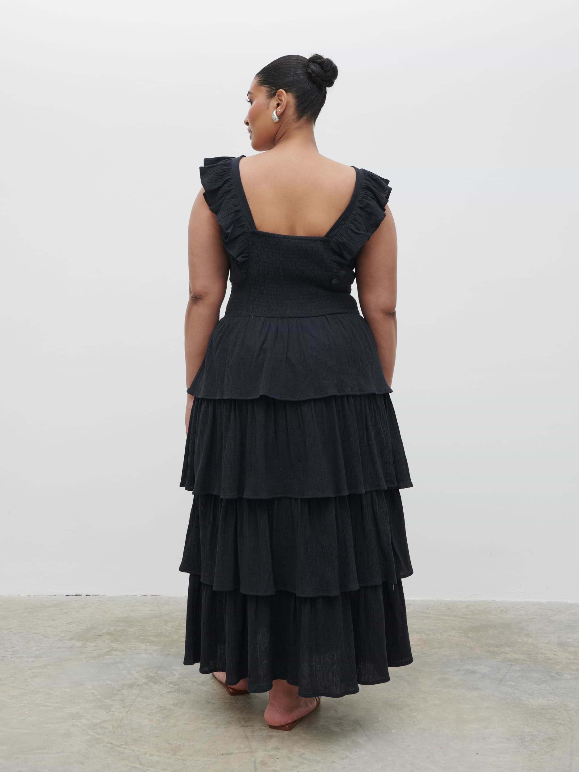 Opal Ruffle Midaxi Dress Curve - Black