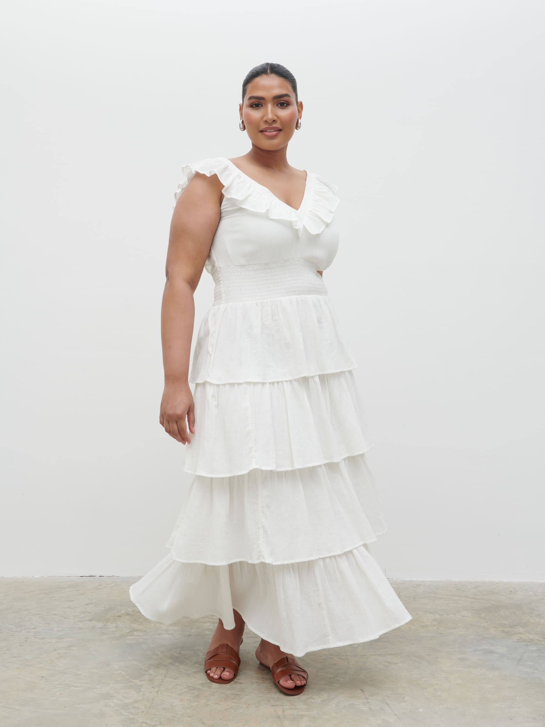 Opal Ruffle Midaxi Dress Curve - Cream