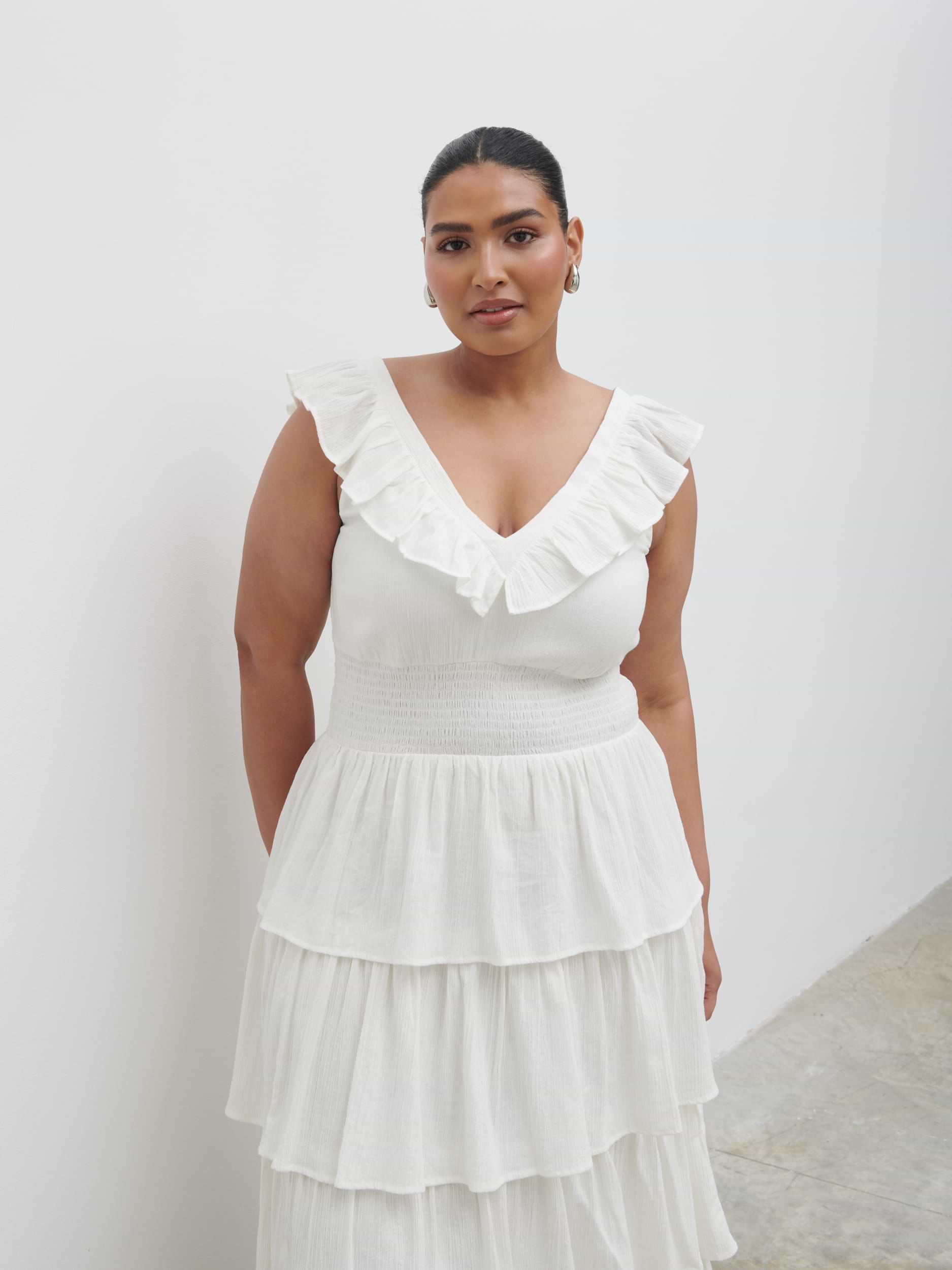 Opal Ruffle Midaxi Dress Curve - Cream