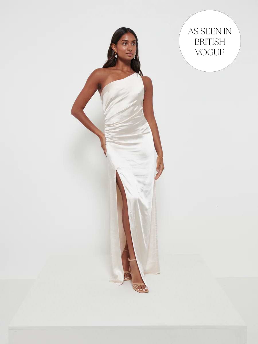 Amelia Ruched Maxi Bridesmaid Dress - Matte Champagne