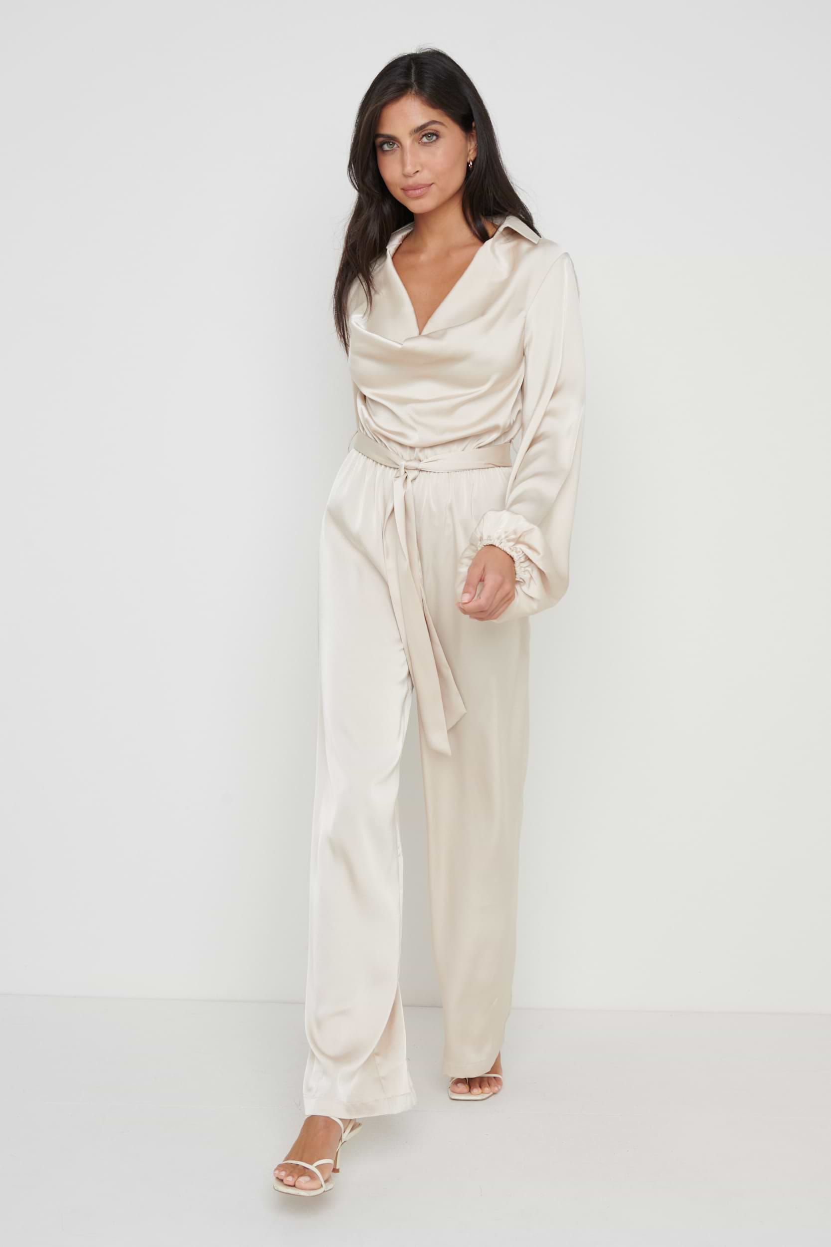 Orla Satin Cowl Neck Jumpsuit - Oyster