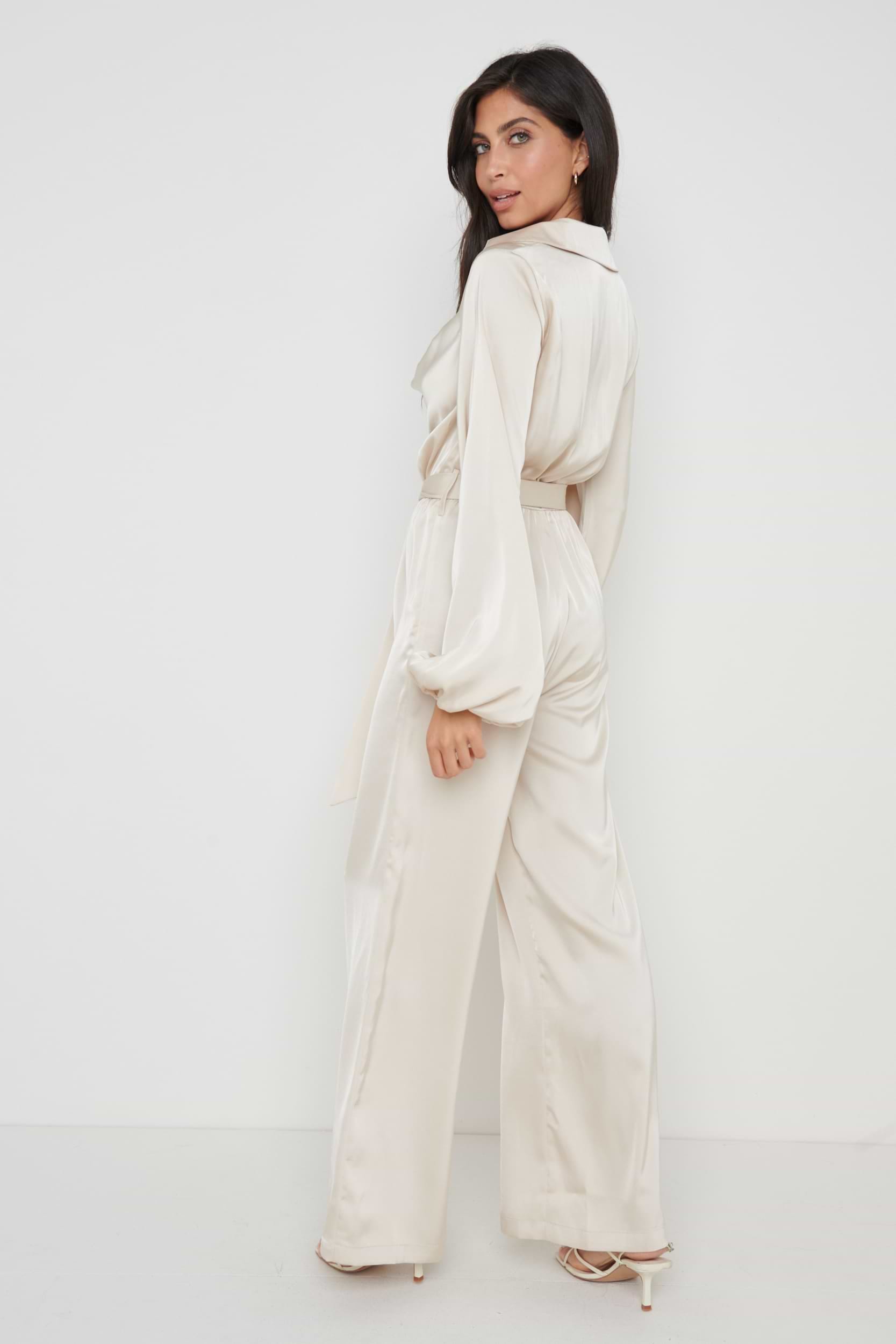 Orla Satin Cowl Neck Jumpsuit - Oyster