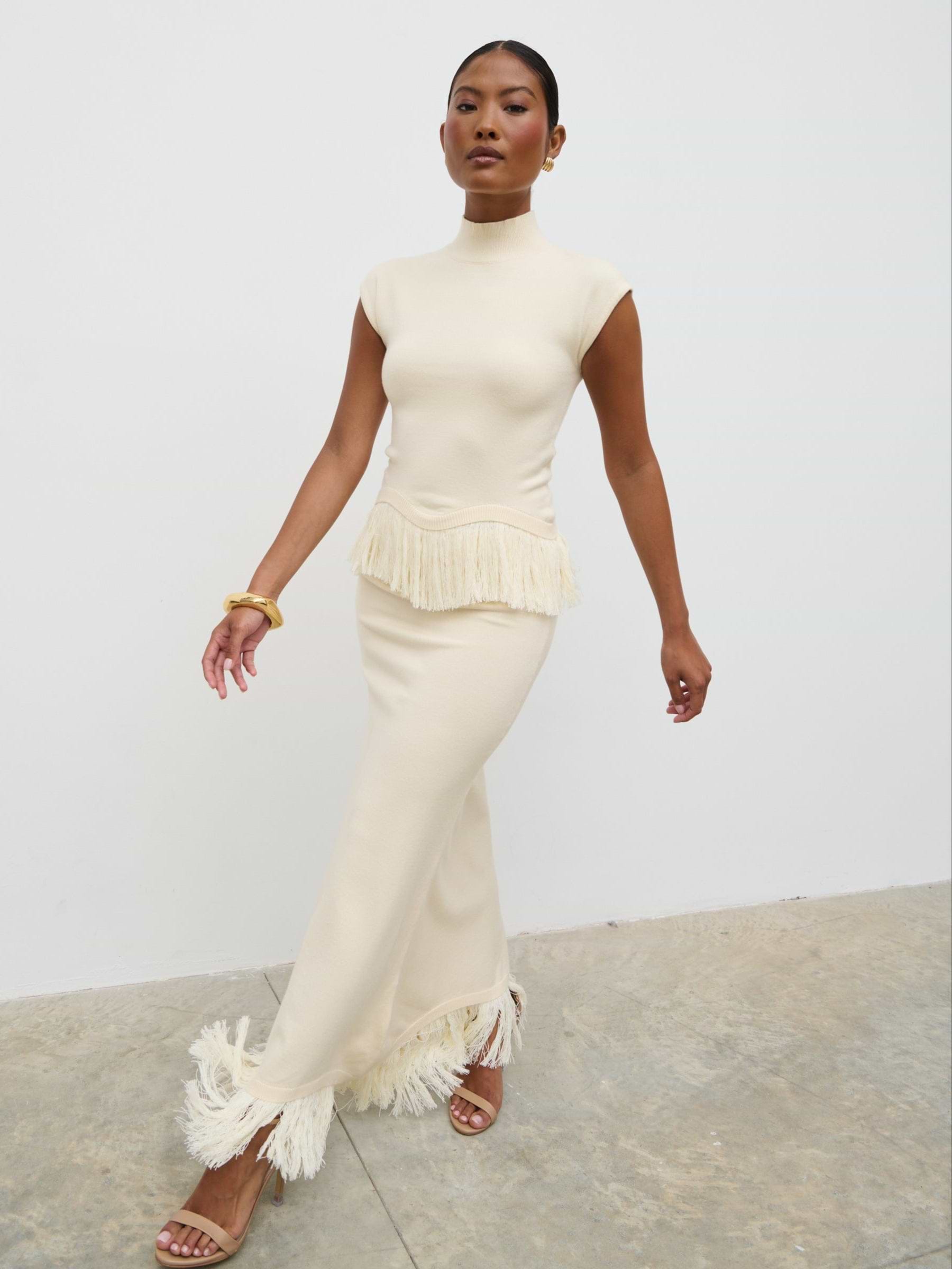 Orlendina Fringe Knit Top - Cream