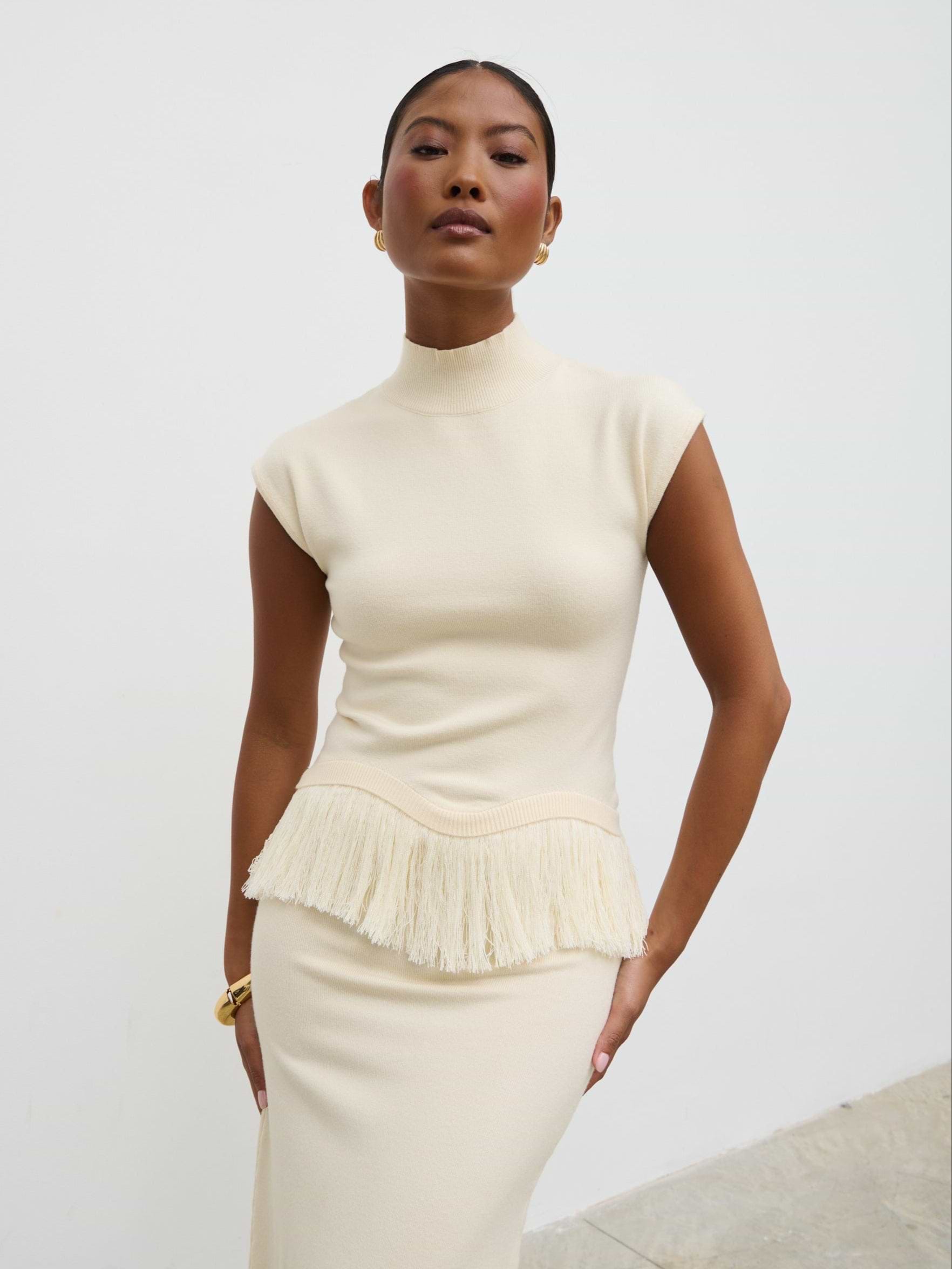 Orlendina Fringe Knit Top - Cream