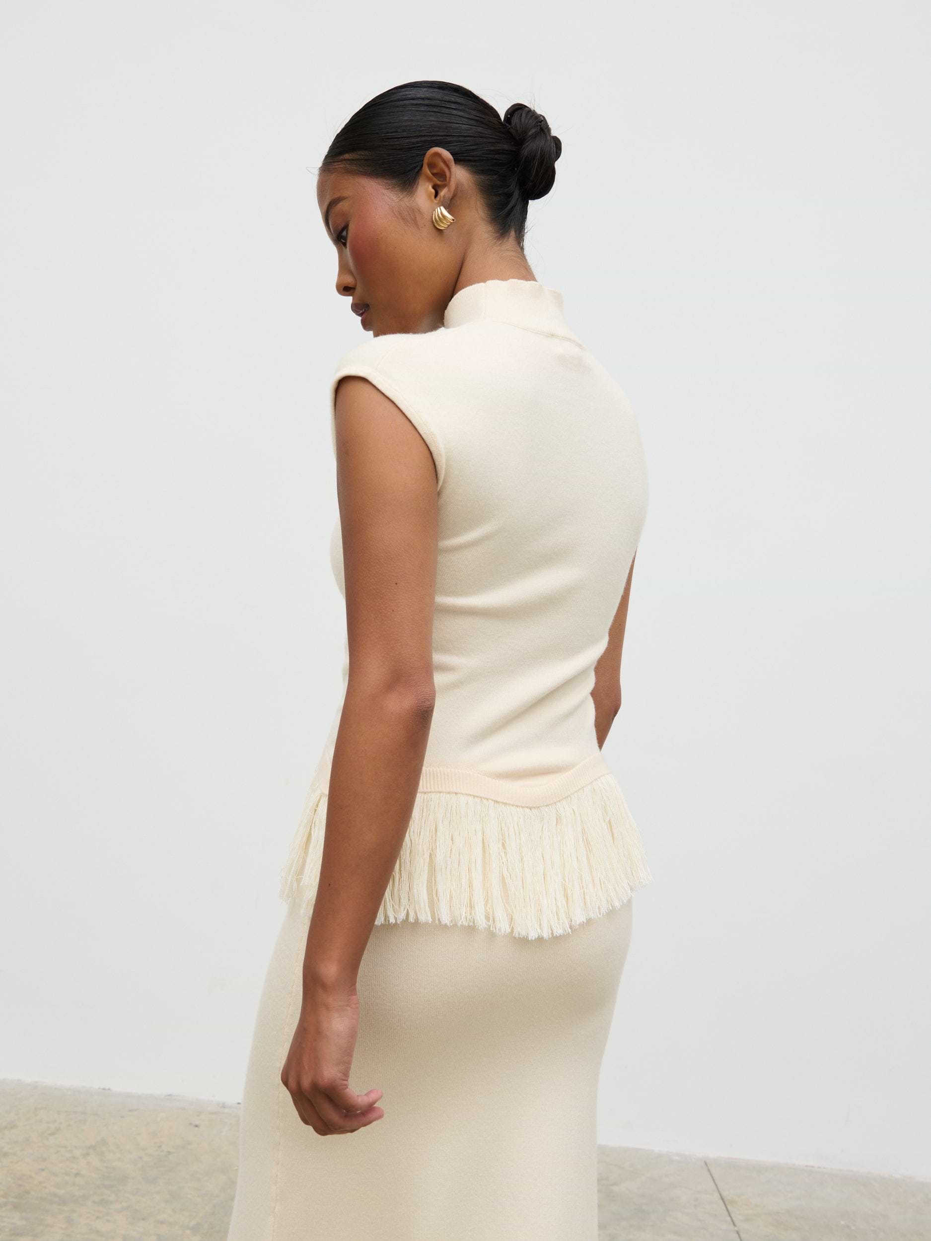 Orlendina Fringe Knit Top - Cream