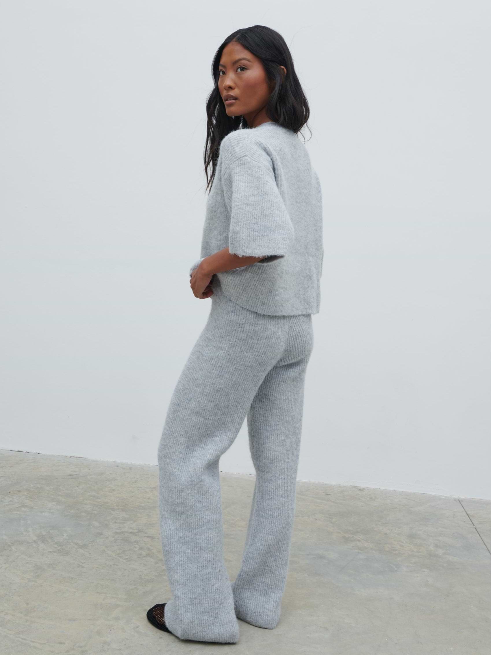 Ovalie Rib Knit Trousers - Grey Marl