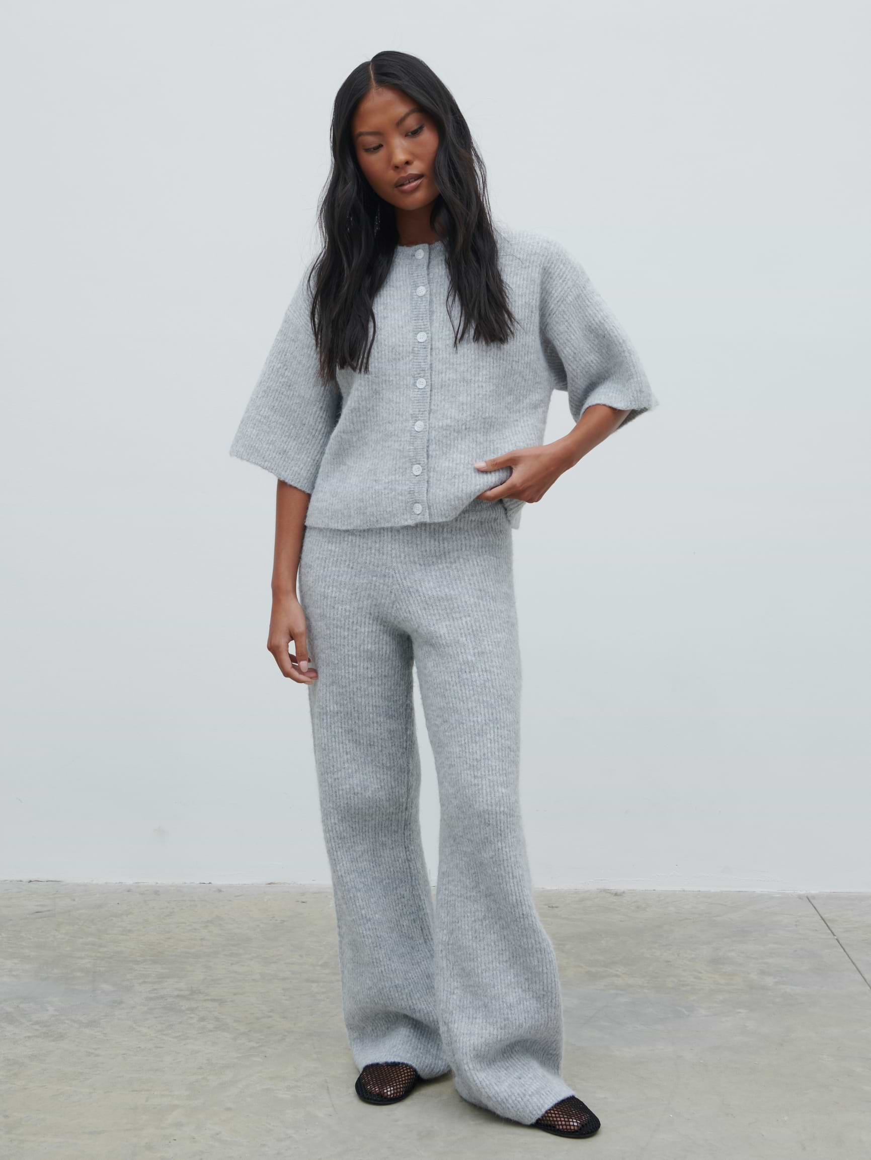 Ovalie Rib Knit Trousers - Grey Marl