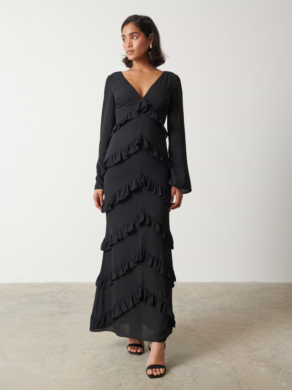 Paige Ruffle Maxi Dress - Black