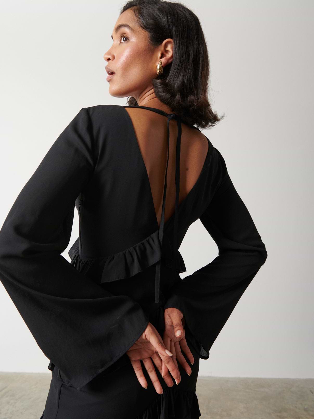 Paige Ruffle Maxi Dress - Black
