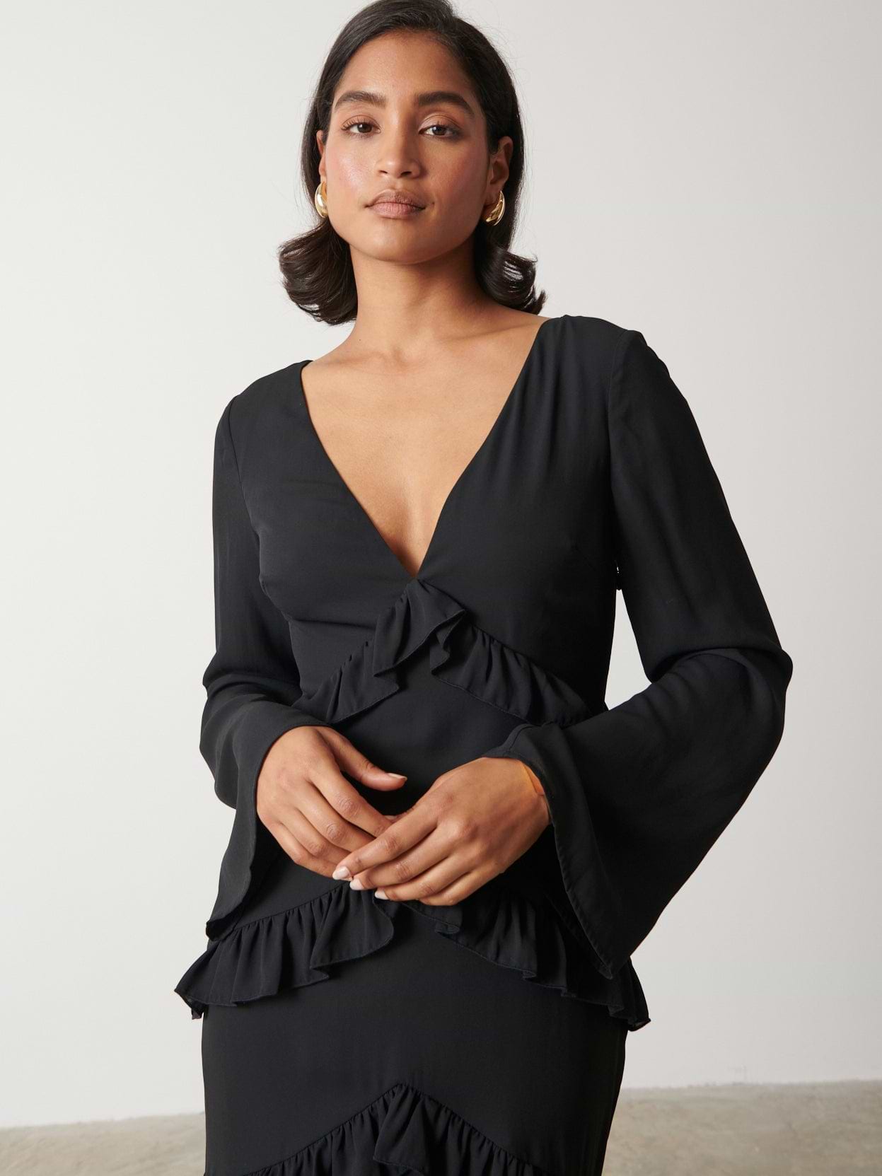 Paige Ruffle Maxi Dress - Black