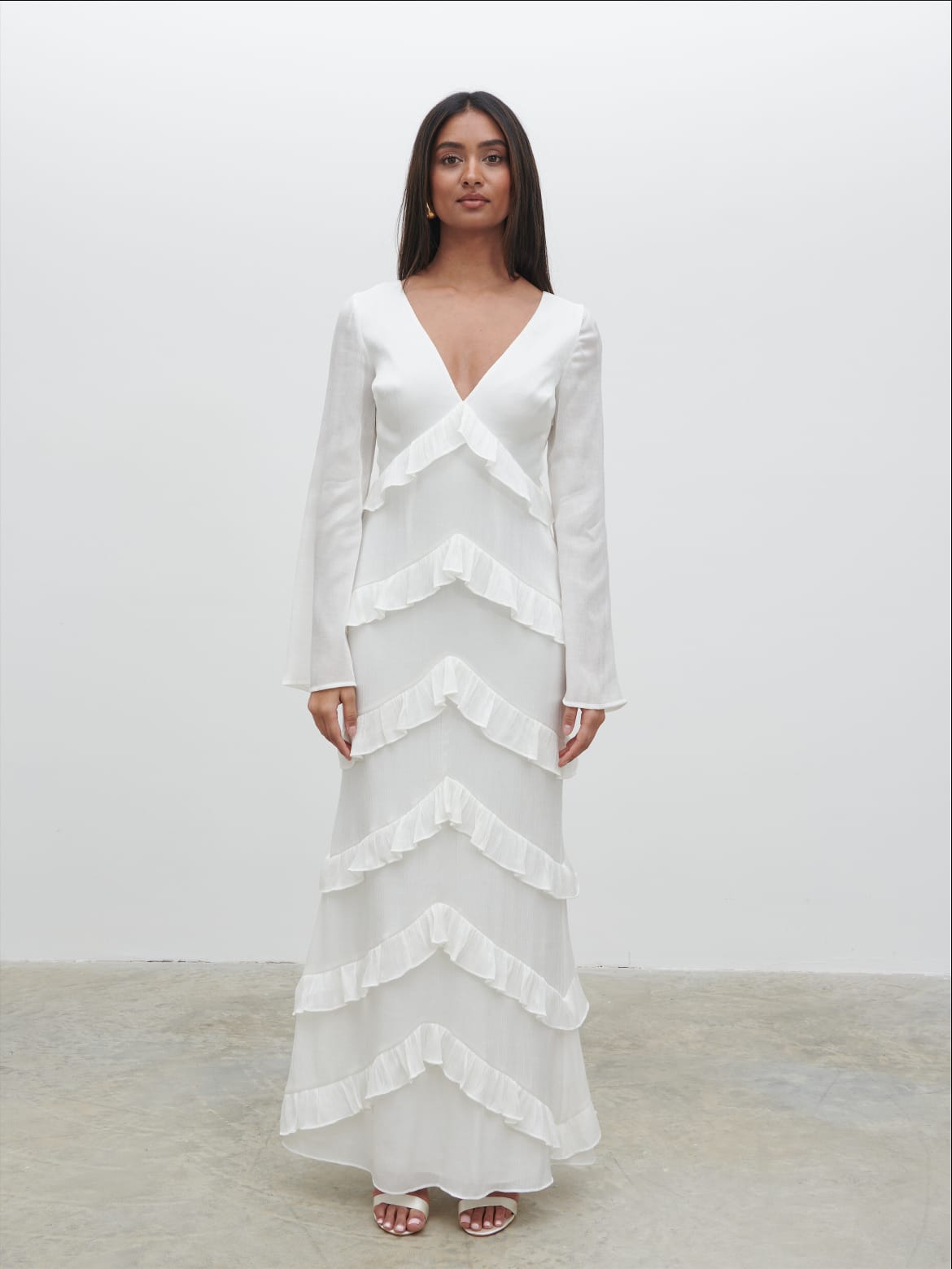 Paige Ruffle Metallic Maxi Dress - Ivory