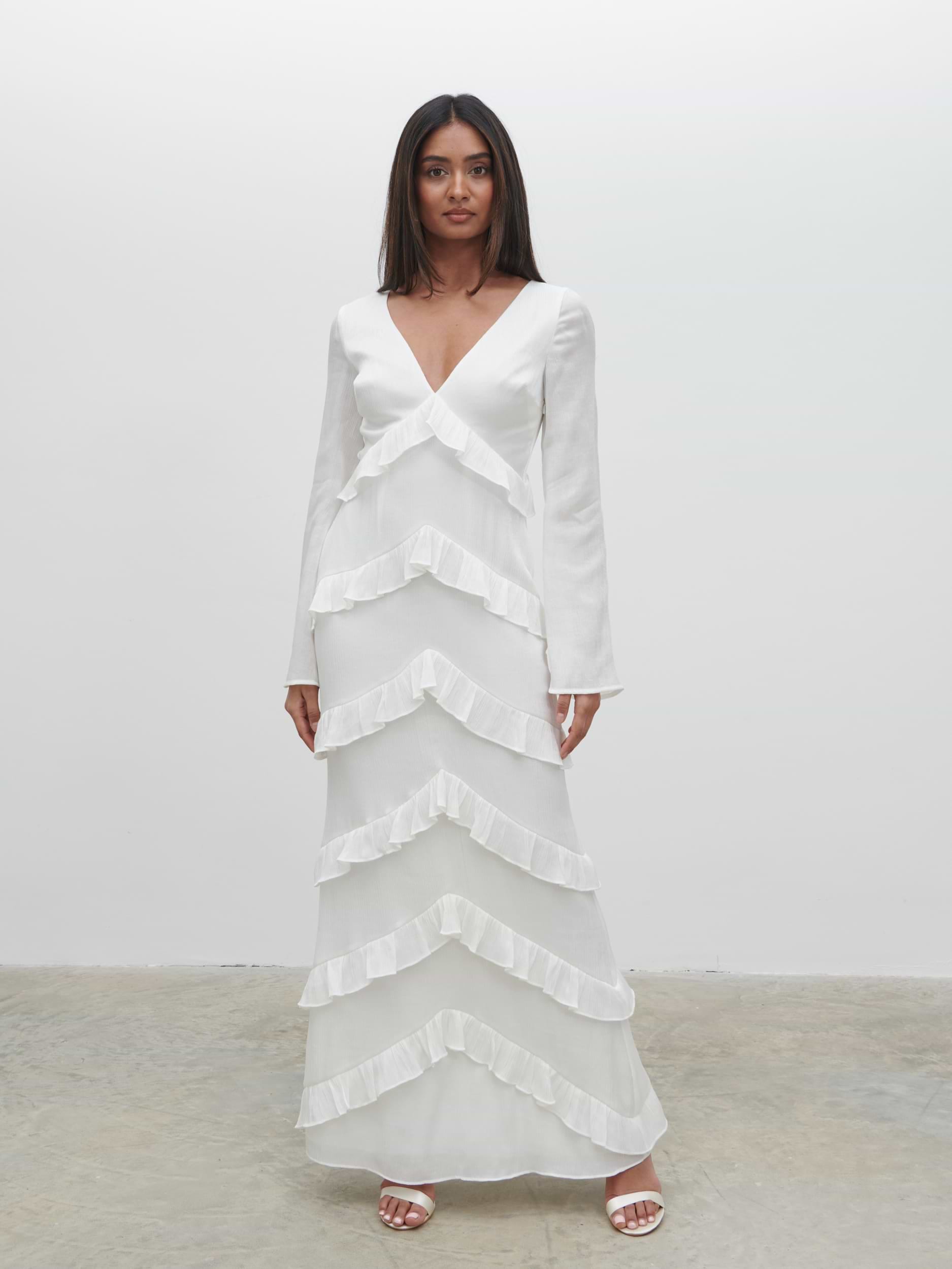 Paige Ruffle Metallic Maxi Dress - Ivory