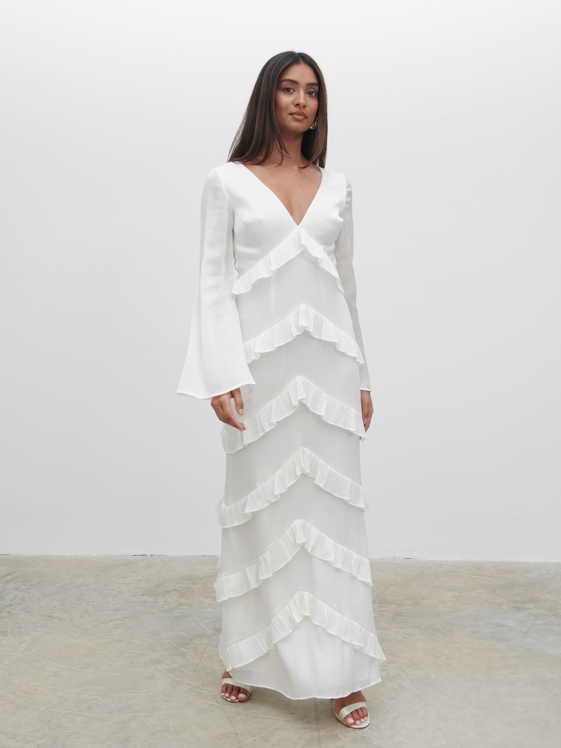 Paige Ruffle Metallic Maxi Dress - Ivory