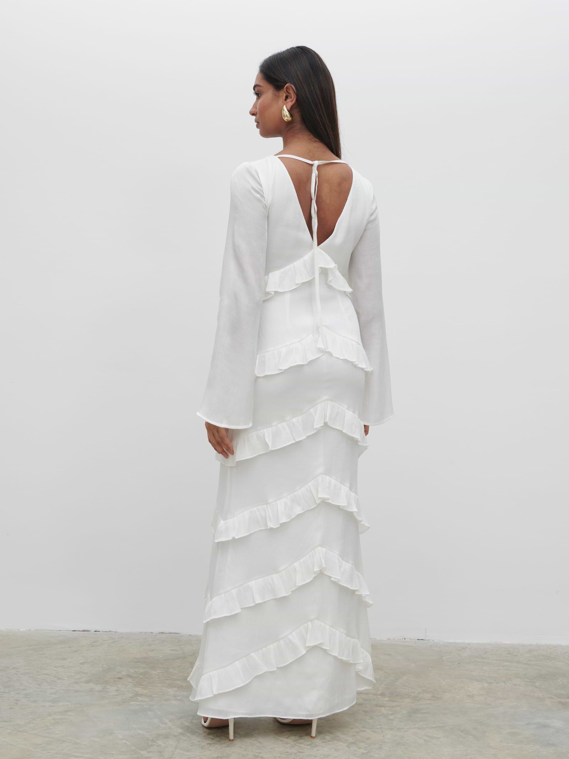 Paige Ruffle Metallic Maxi Dress - Ivory
