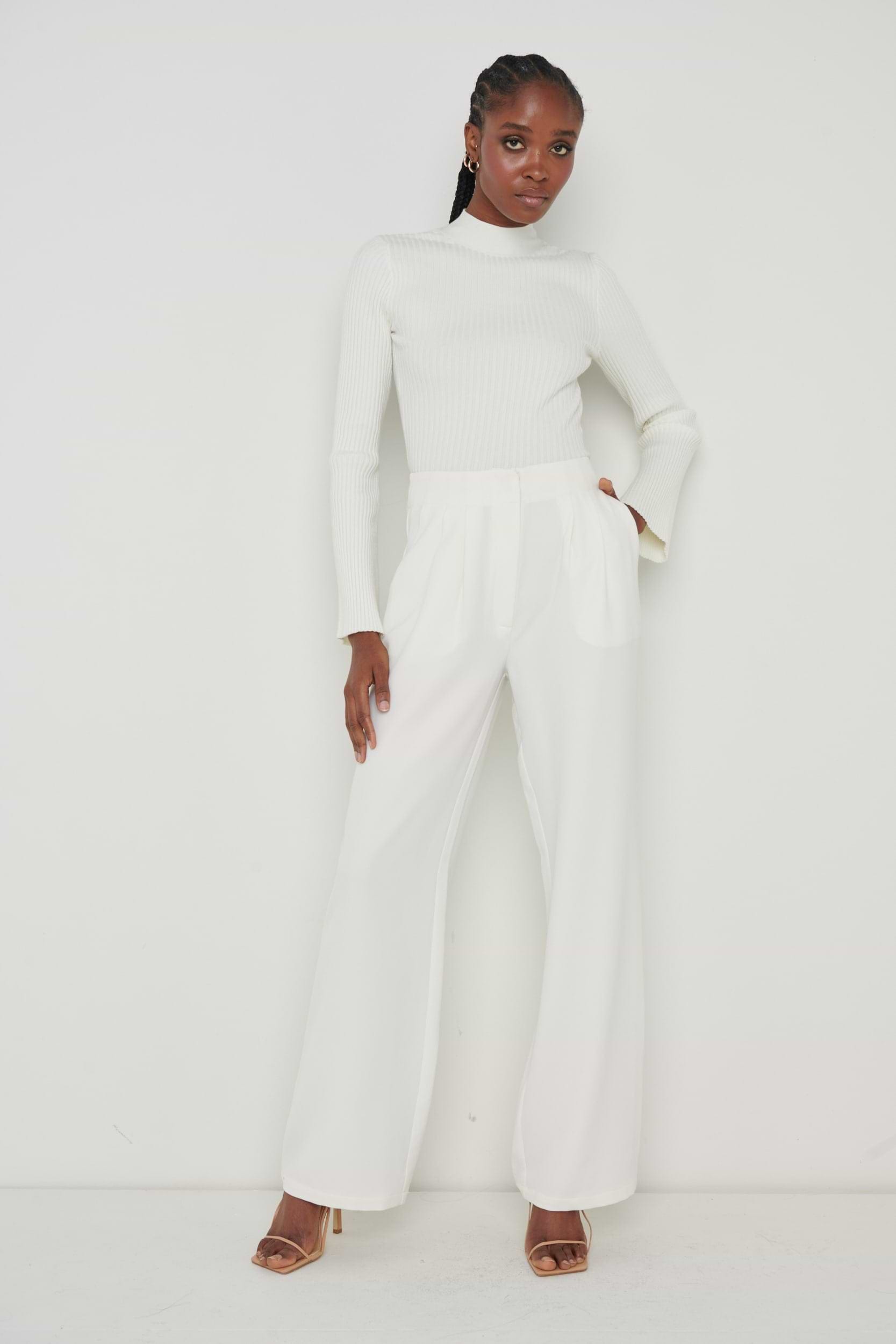 Parker High Waisted Box Pleat Trouser - Cream