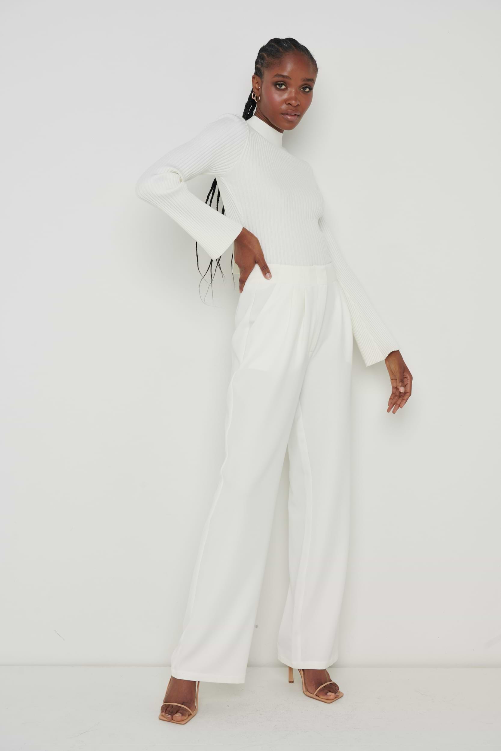Parker High Waisted Box Pleat Trouser - Cream