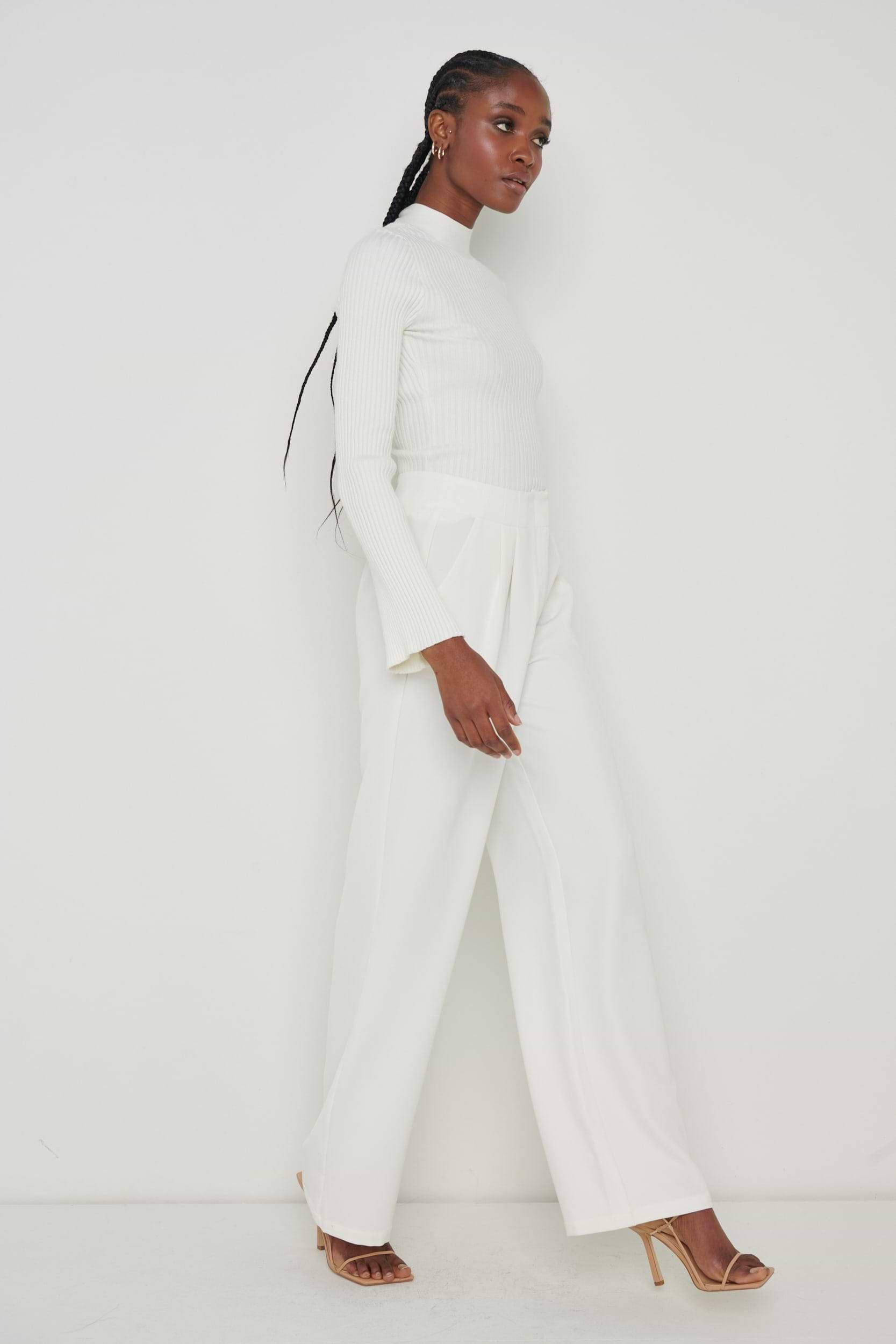 Parker High Waisted Box Pleat Trouser - Cream