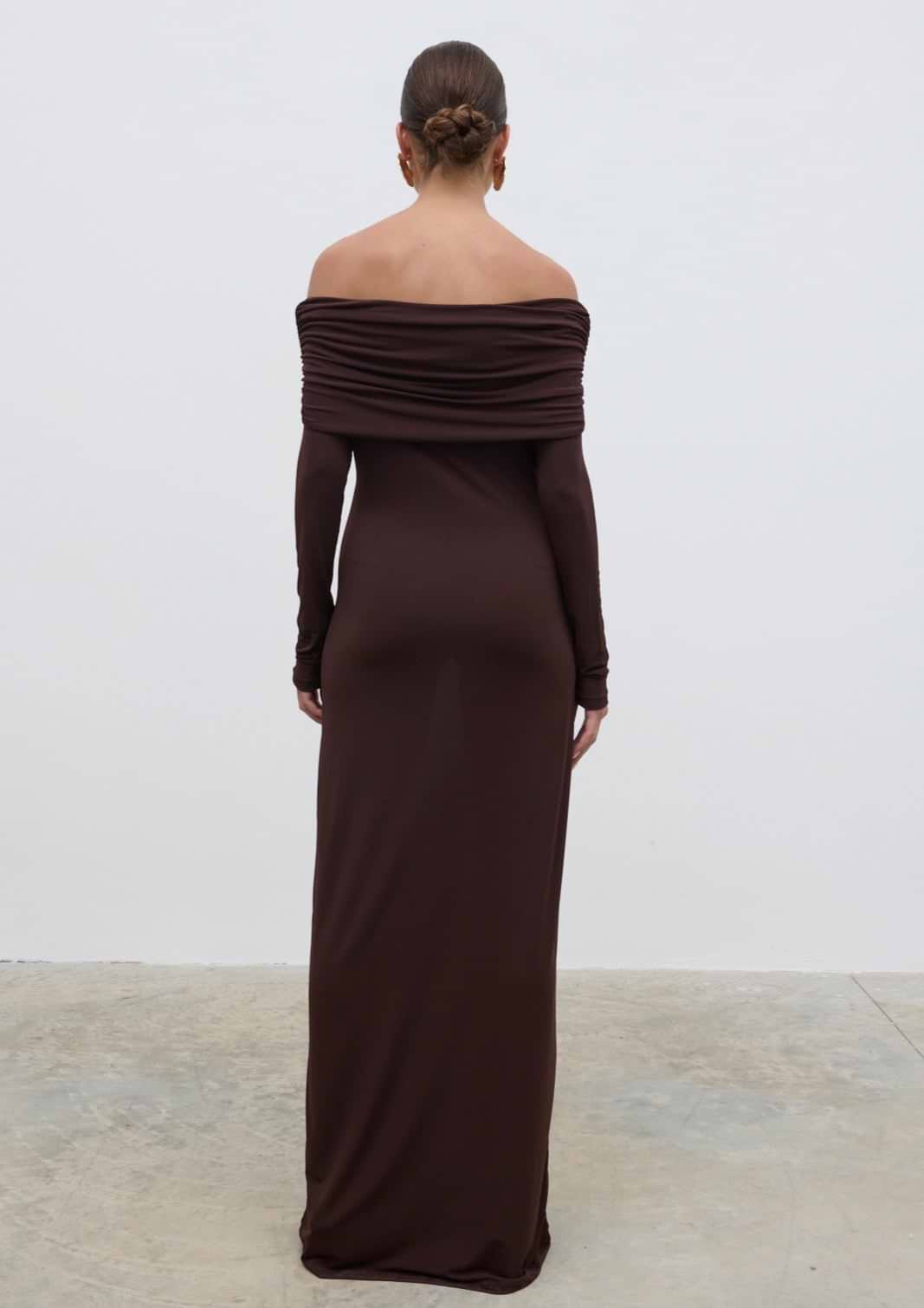 Perrie Bardot Jersey Maxi Dress - Brown