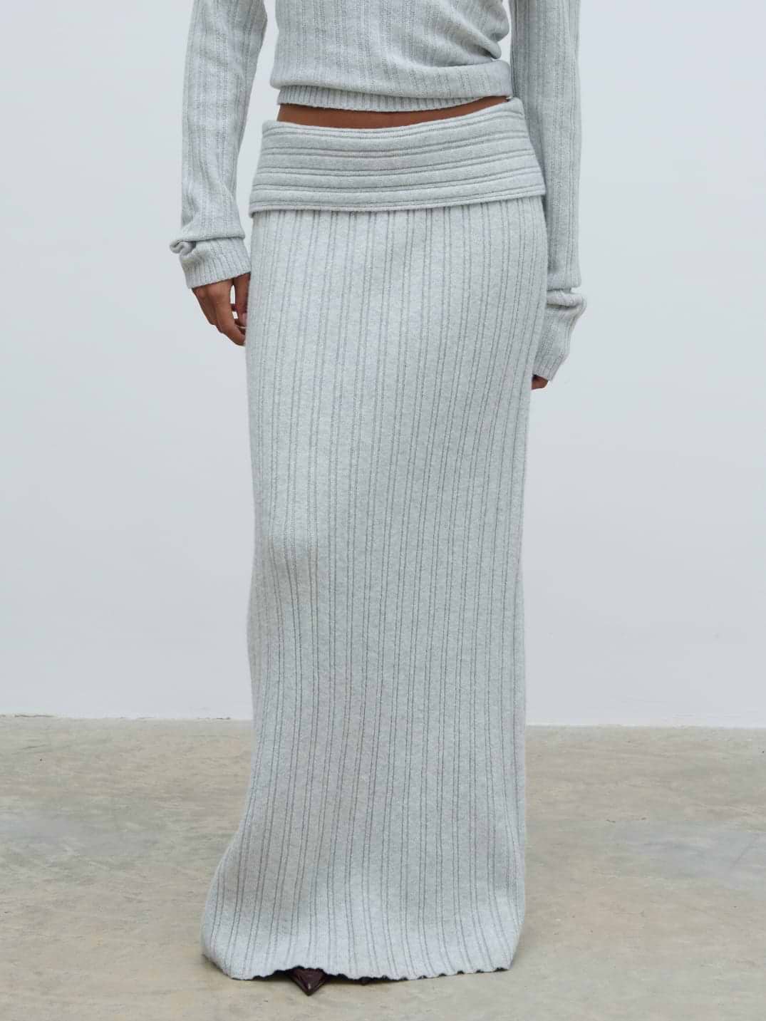 Petra Cosy Rib Knit Maxi Skirt - Grey Marl