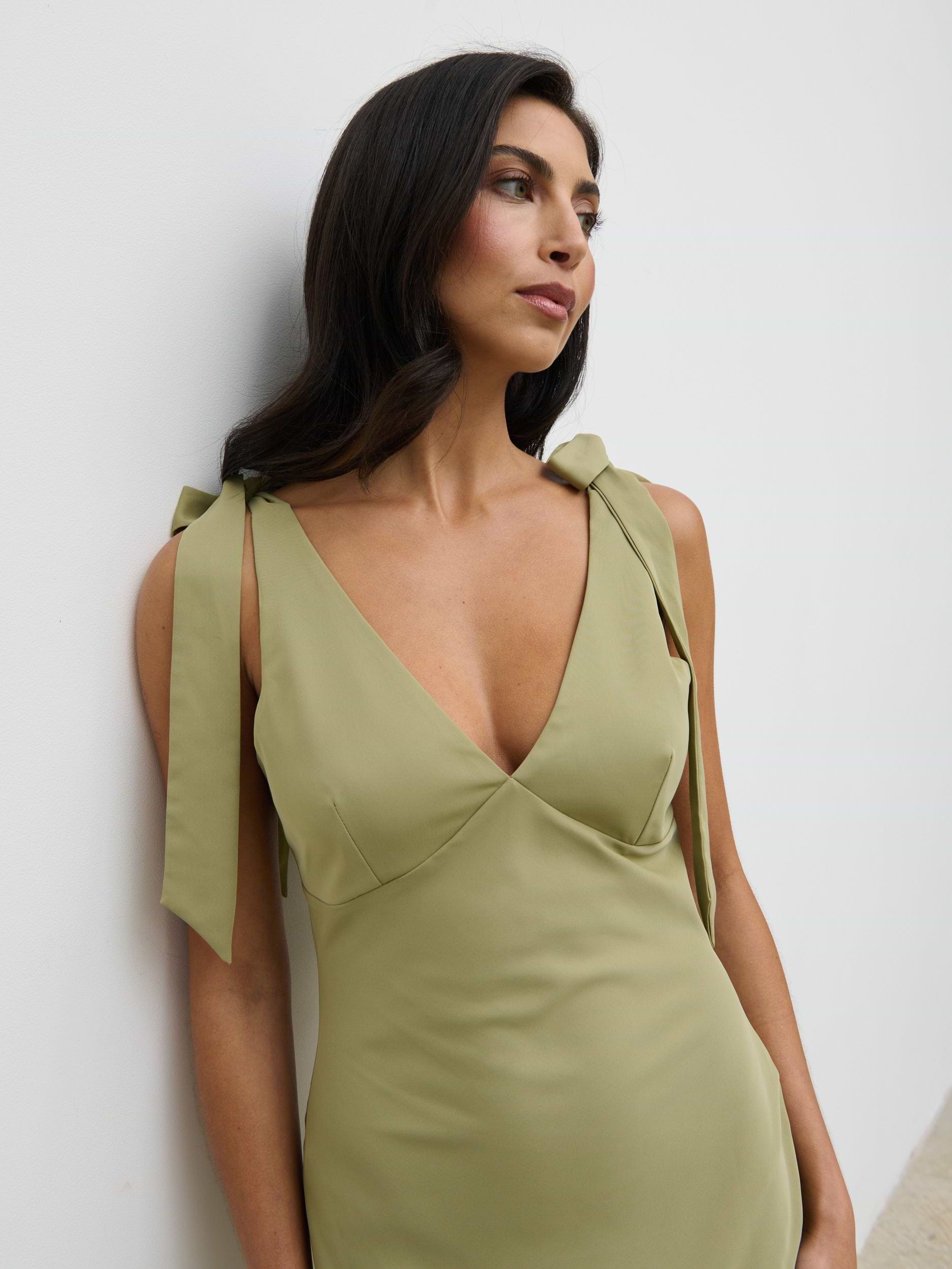 Piper Tie Midaxi Dress - Olive